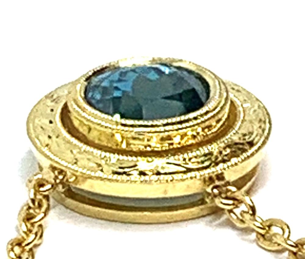 3.49 ct. Round Blue Zircon, 18k Yellow Gold Bezel Drop Pendant Chain Necklace 1