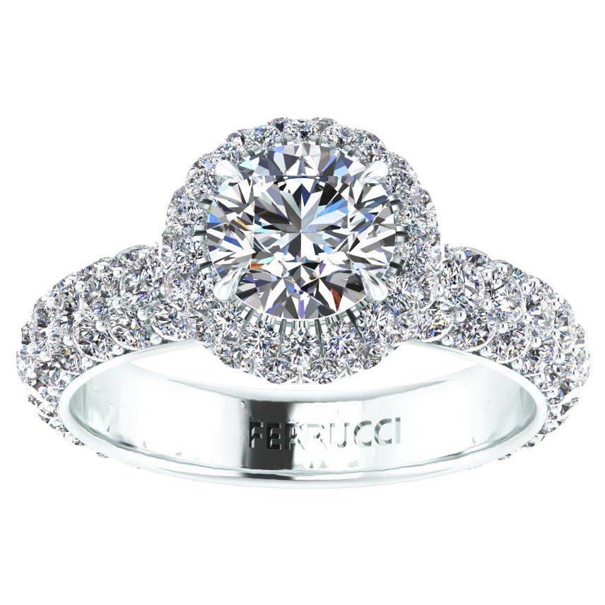 3,49 ct GIA Certified Diamond Round Halo Triple Pave Shank Ring Platinum