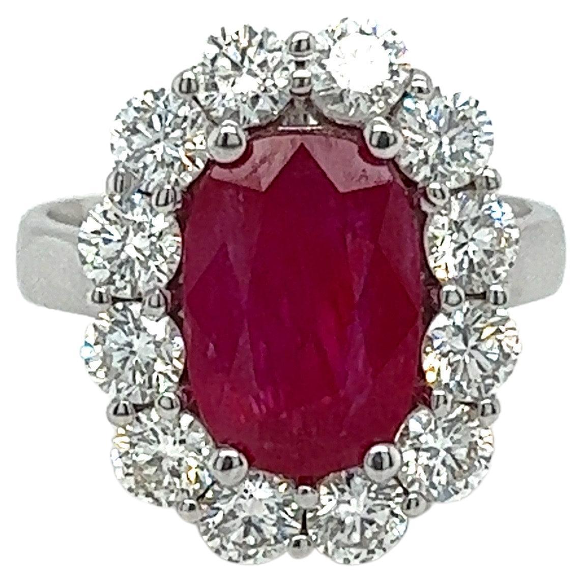 3.49 Carat Natural Ruby with 1.80 Carat Dia Ring For Sale 4