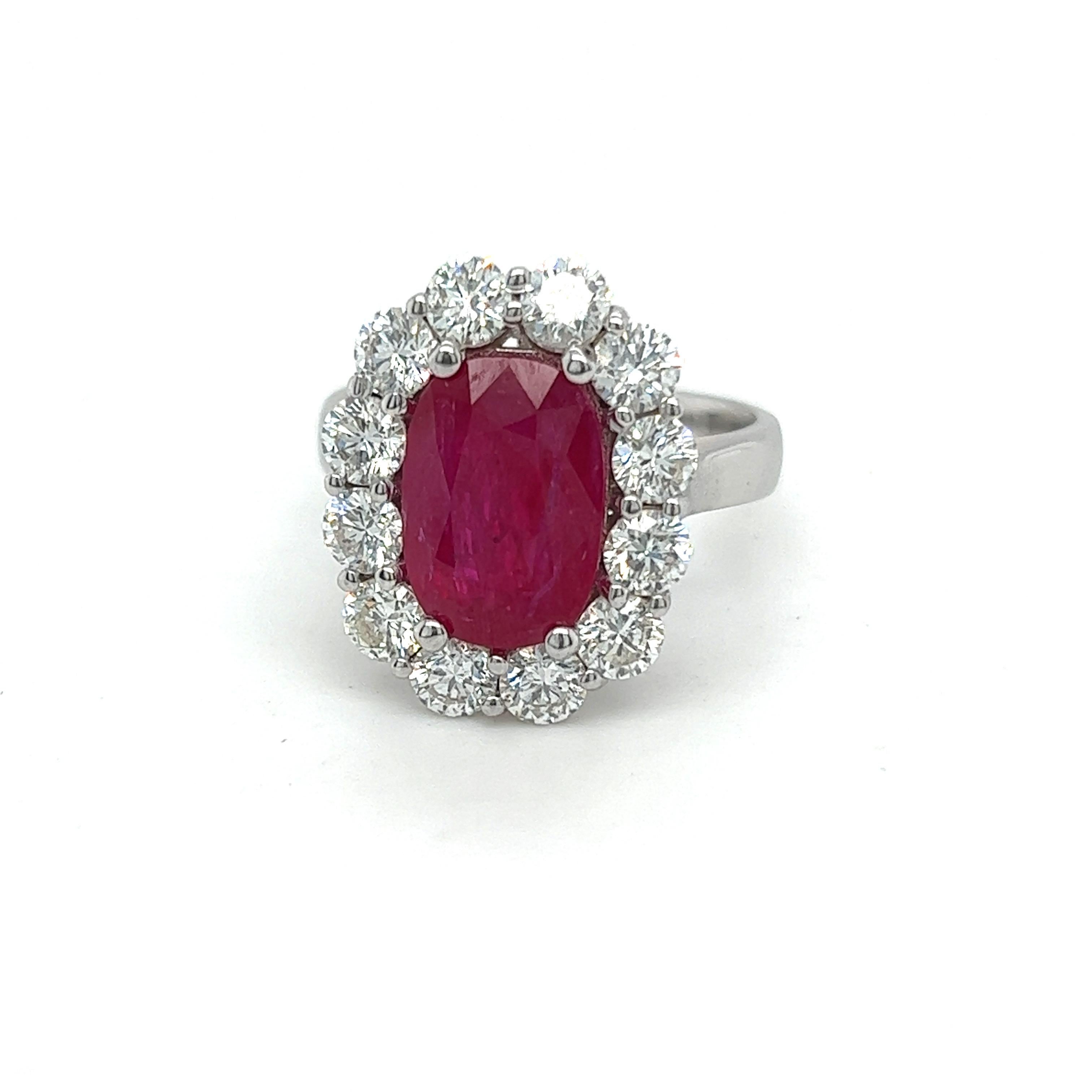 Art Deco 3.49 Carat Natural Ruby with 1.80 Carat Dia Ring For Sale