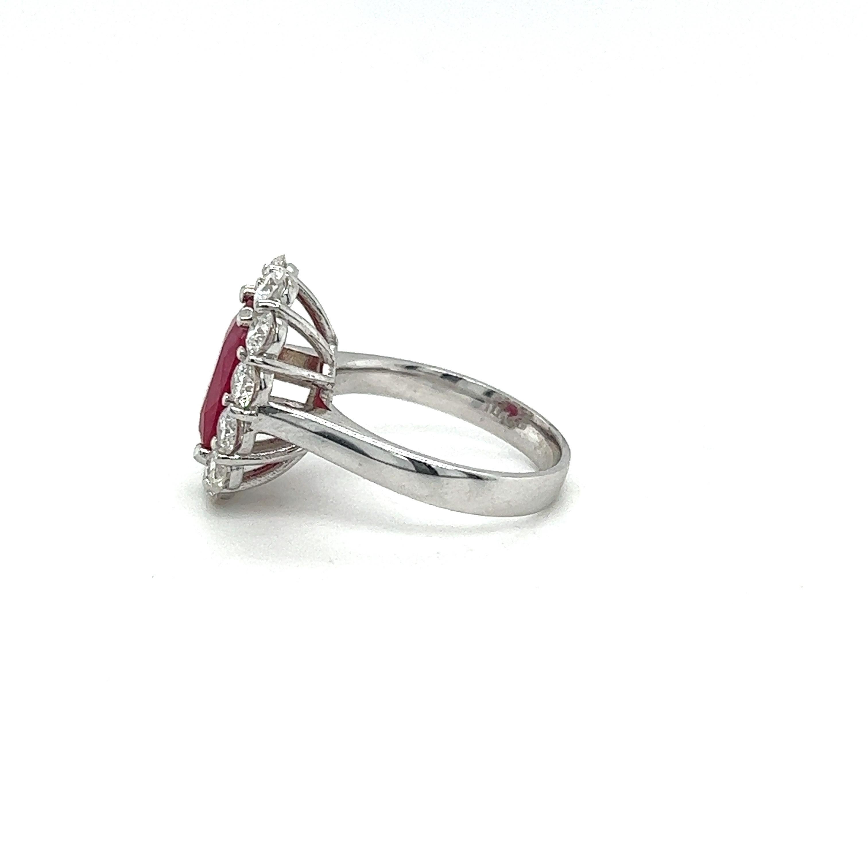 Oval Cut 3.49 Carat Natural Ruby with 1.80 Carat Dia Ring For Sale