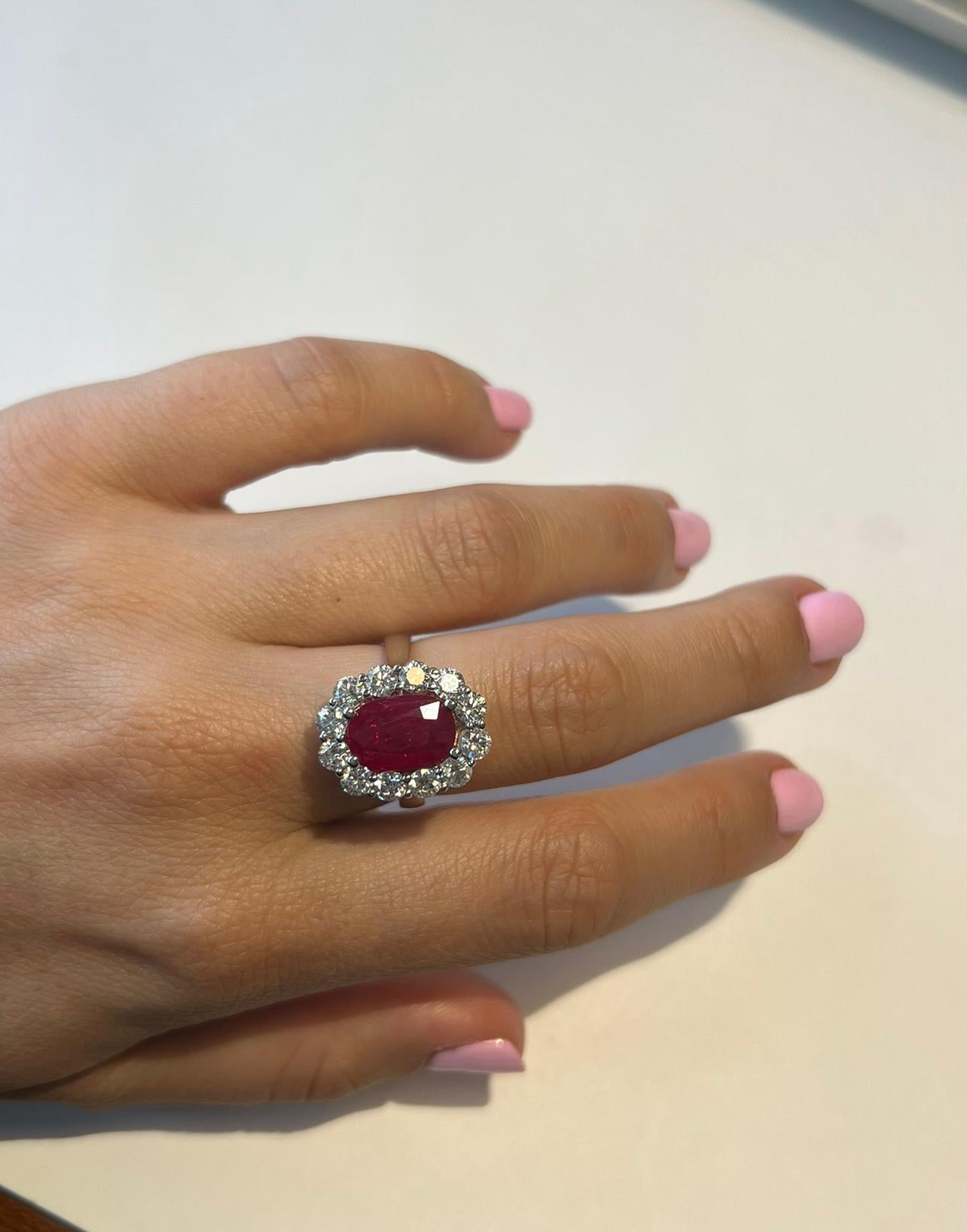 Women's 3.49 Carat Natural Ruby with 1.80 Carat Dia Ring For Sale