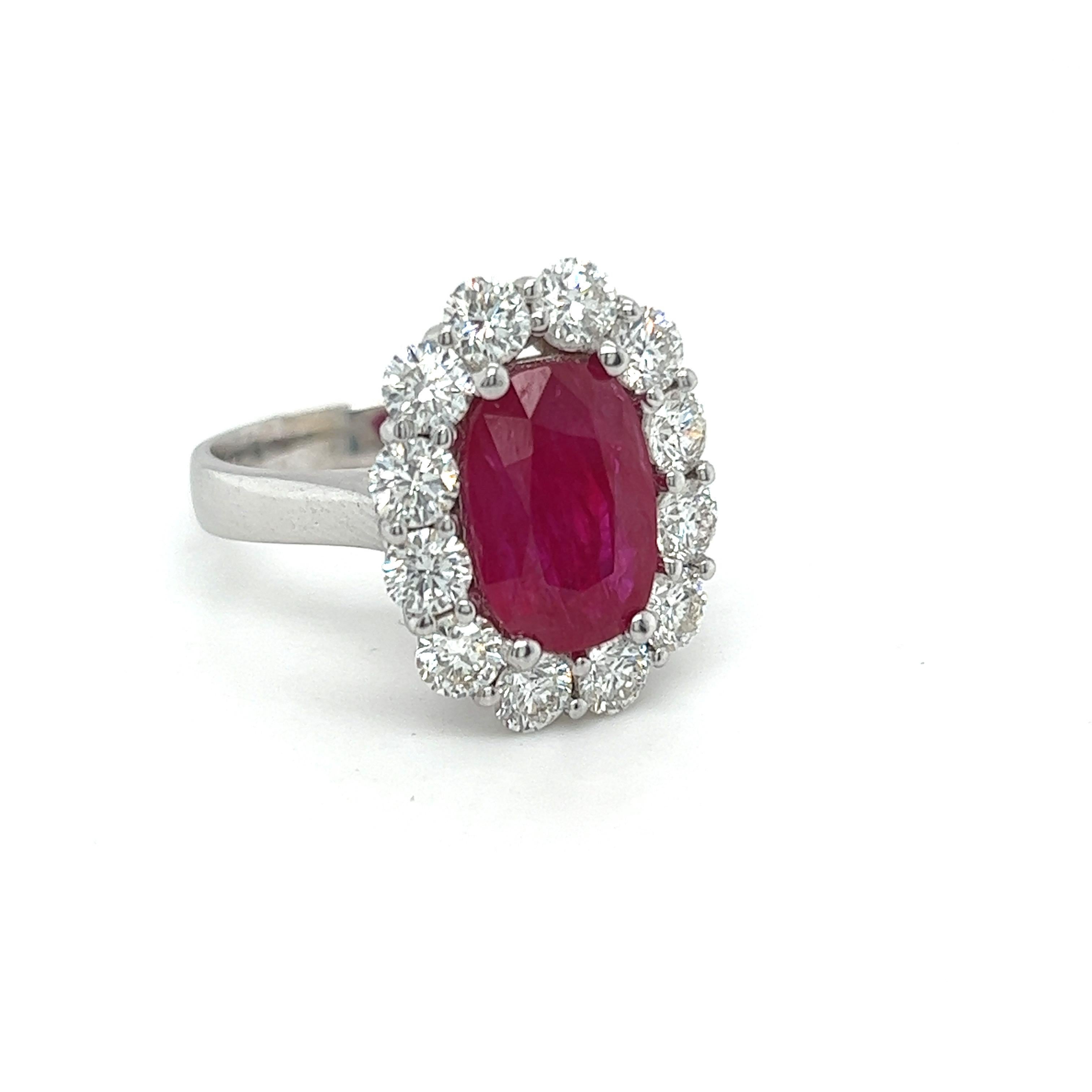 3.49 Carat Natural Ruby with 1.80 Carat Dia Ring For Sale 1