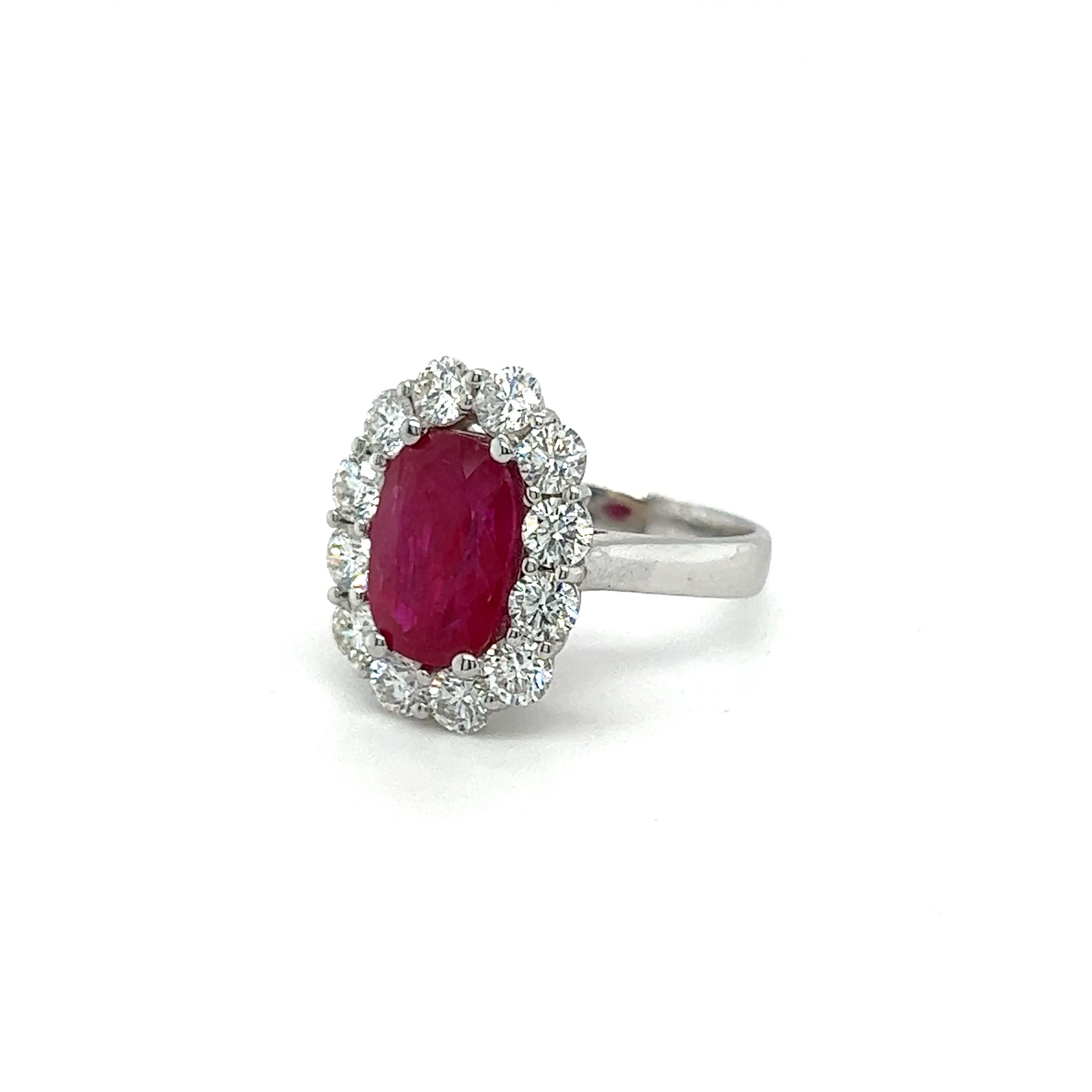 3.49 Carat Natural Ruby with 1.80 Carat Dia Ring For Sale 2