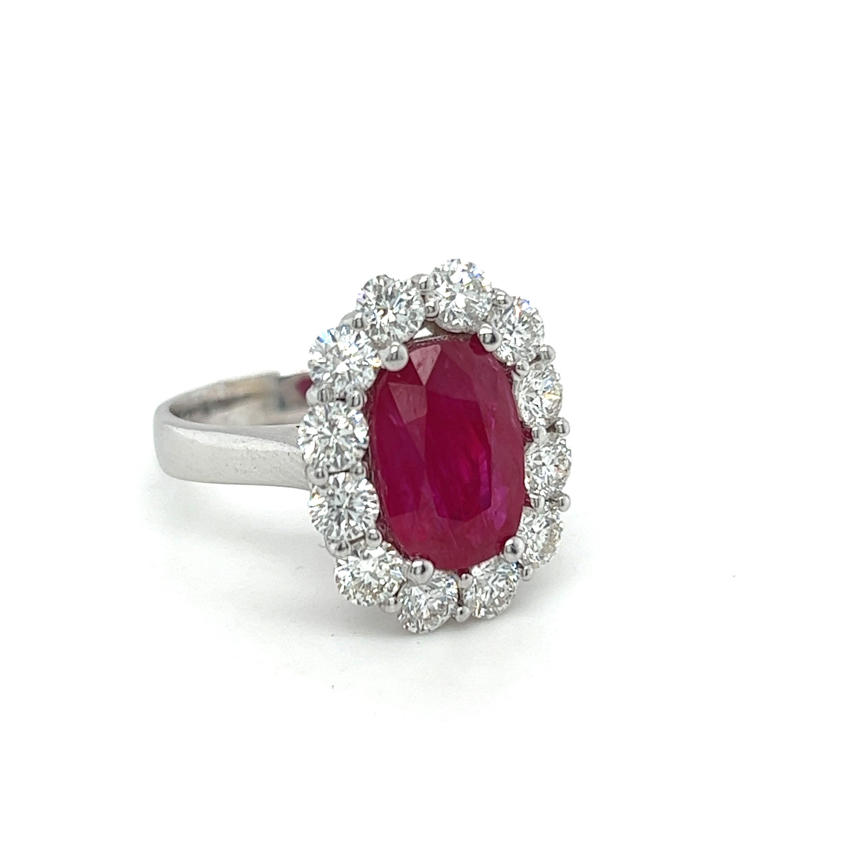 3.49 Carat Natural Ruby with 1.80 Carat Dia Ring For Sale 3