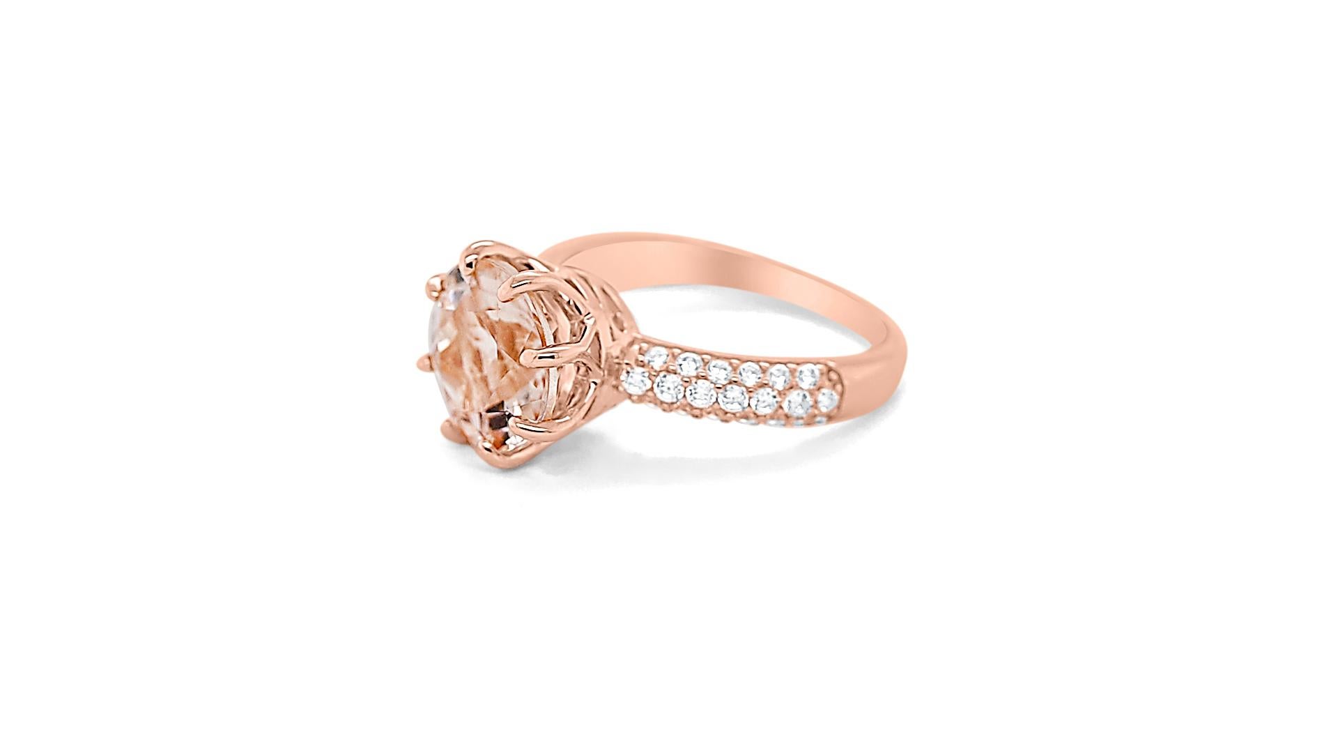 Art Deco 3.49 Ctw Natural Morganite 925 Sterling Silver Rose Gold Plated Bridal Ring     For Sale