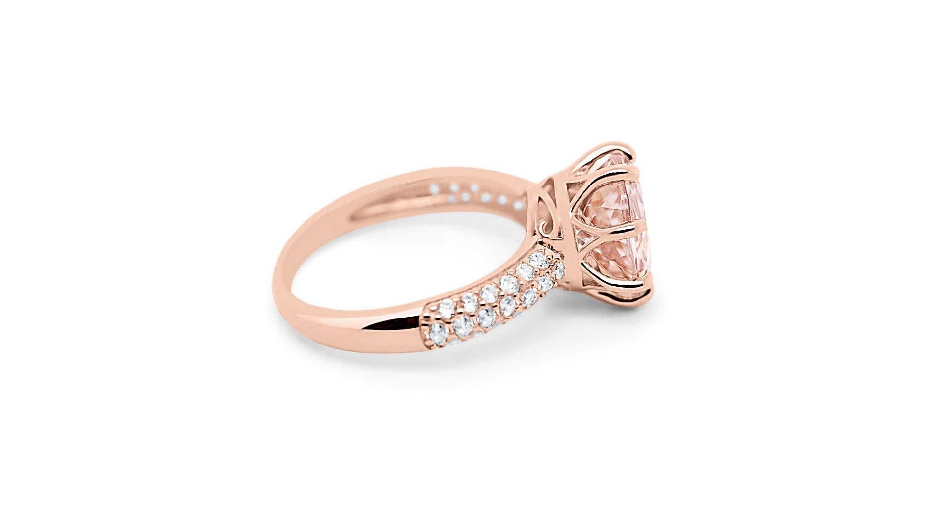 Round Cut 3.49 Ctw Natural Morganite 925 Sterling Silver Rose Gold Plated Bridal Ring     For Sale