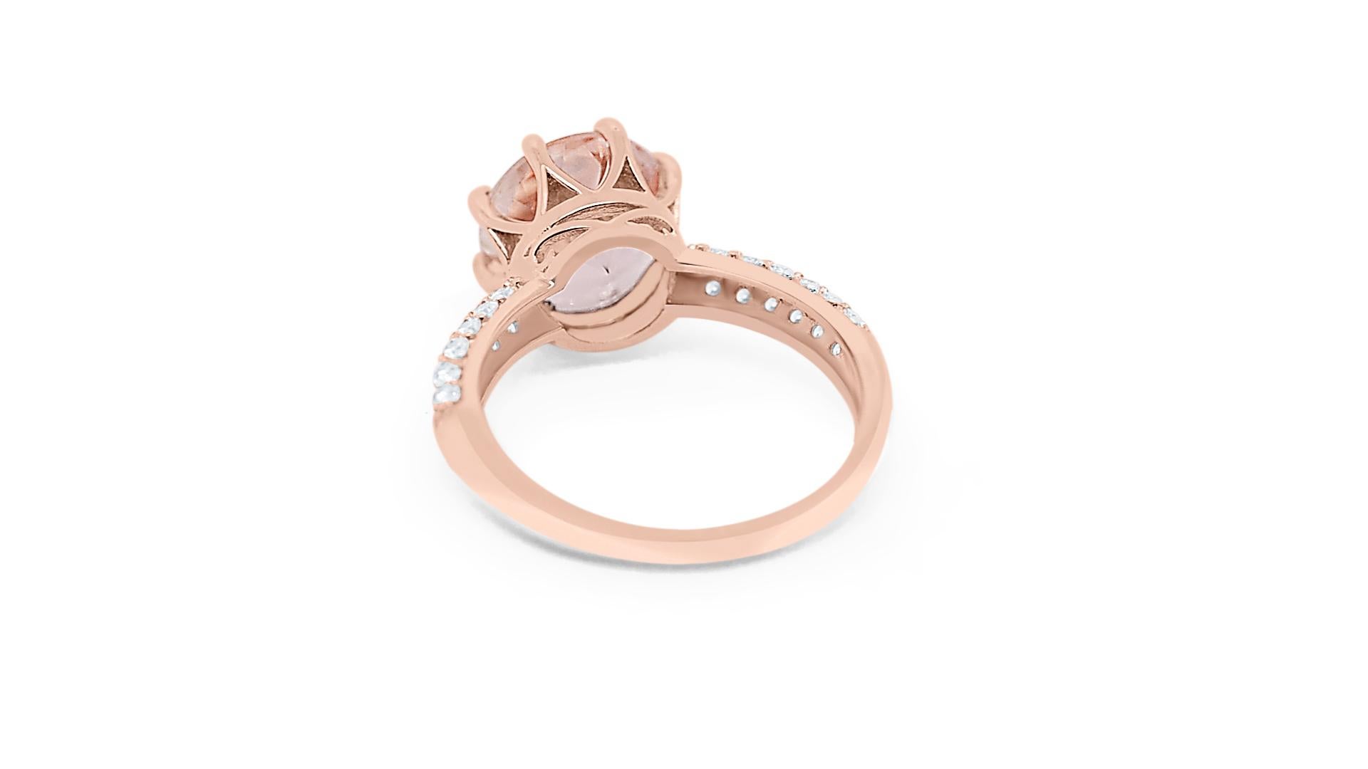 3.49 Ctw Natural Morganite 925 Sterling Silver Rose Gold Plated Bridal Ring     In New Condition For Sale In New York, NY