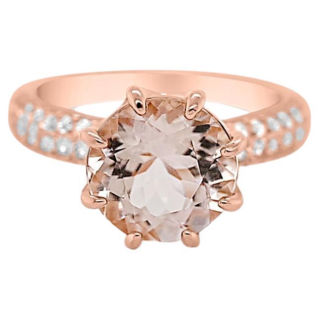 3.49 Ctw Natural Morganite 925 Sterling Silver Rose Gold Plated Bridal Ring     For Sale