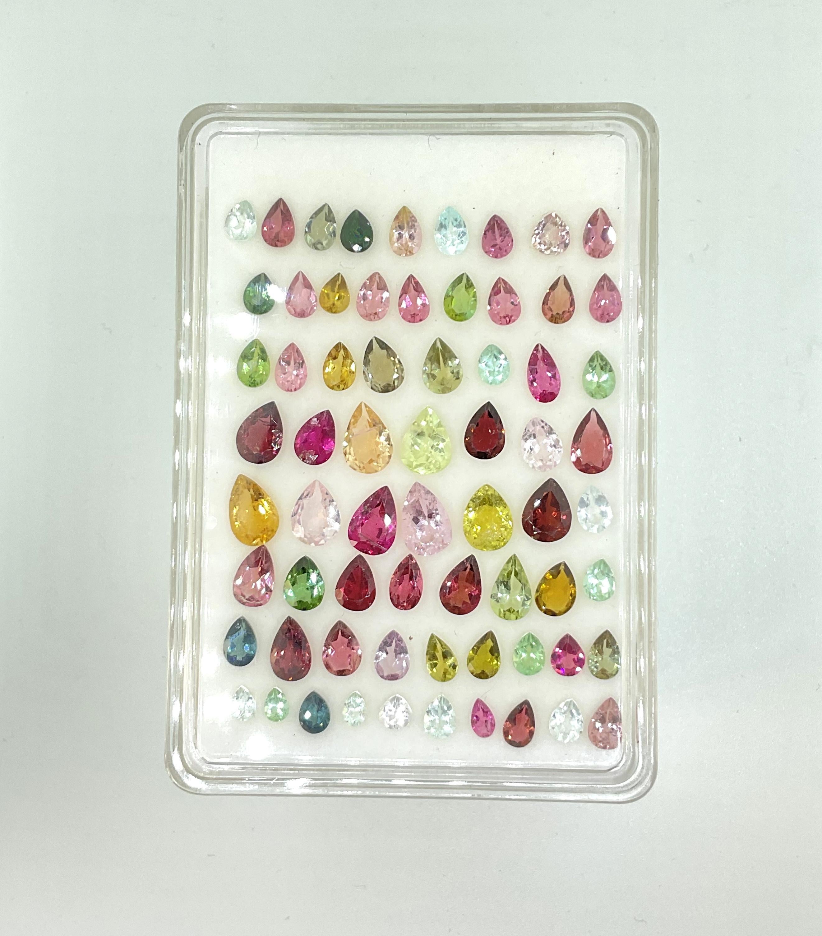 Art Deco 34.90 Carats Multiple Colors Tourmaline Pear Cut Stone Natural Fine Gemstones For Sale
