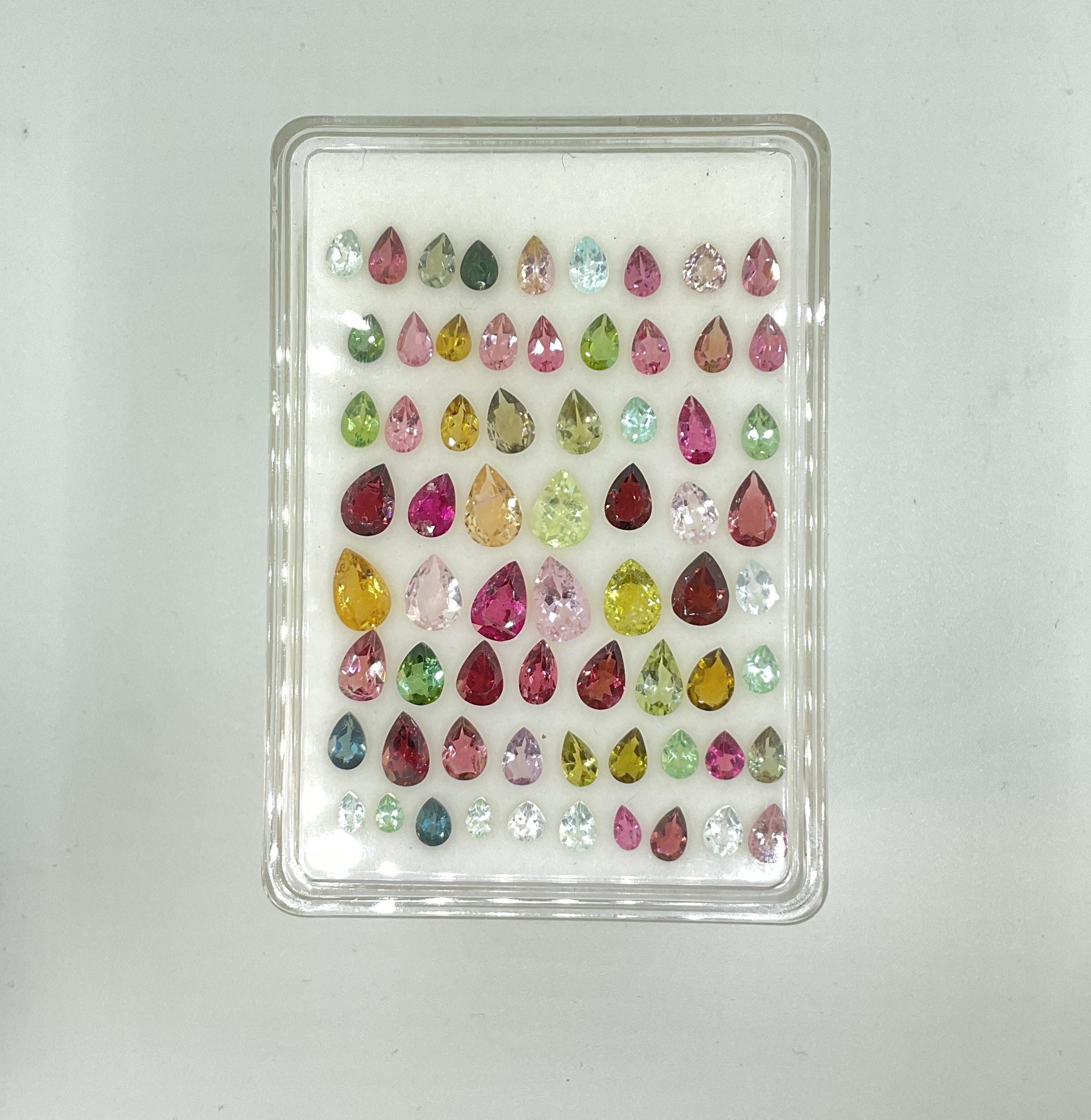 Women's or Men's 34.90 Carats Multiple Colors Tourmaline Pear Cut Stone Natural Fine Gemstones For Sale
