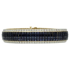 34,94 Karat insgesamt mehrreihiges Saphir- und Diamantarmband aus 18 Karat Gold Manschette