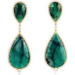 34.95 Carat Emerald Diamond 18 Karat Gold Earrings