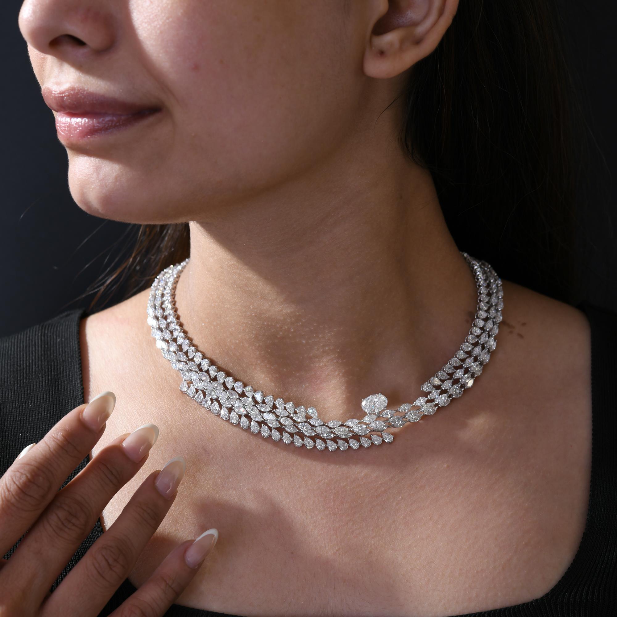 34,97 Quilates SI Claridad HI Color Collar de Diamantes Ovalados Pera Oro Blanco 18 Kilates Corte oval en venta