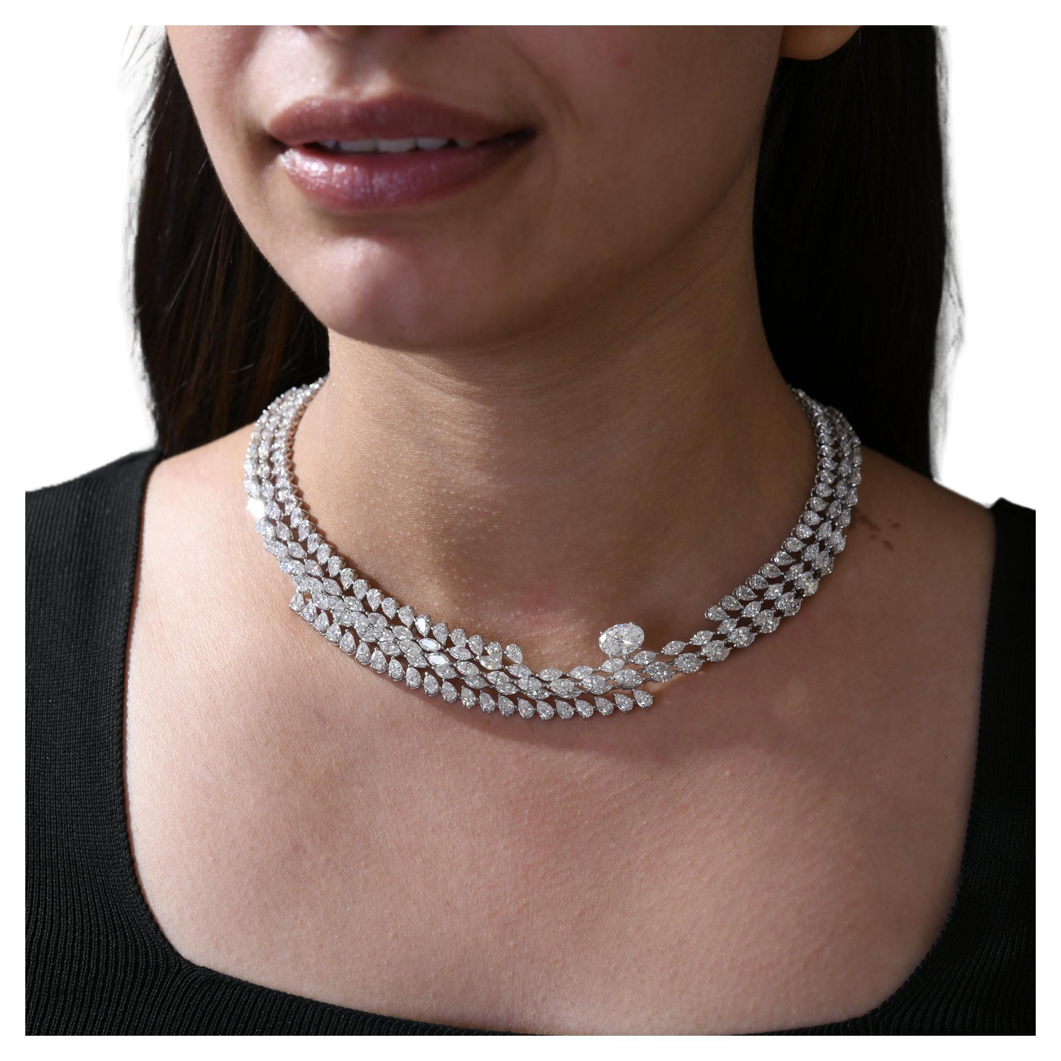 34,97 Quilates SI Claridad HI Color Collar de Diamantes Ovalados Pera Oro Blanco 18 Kilates en venta