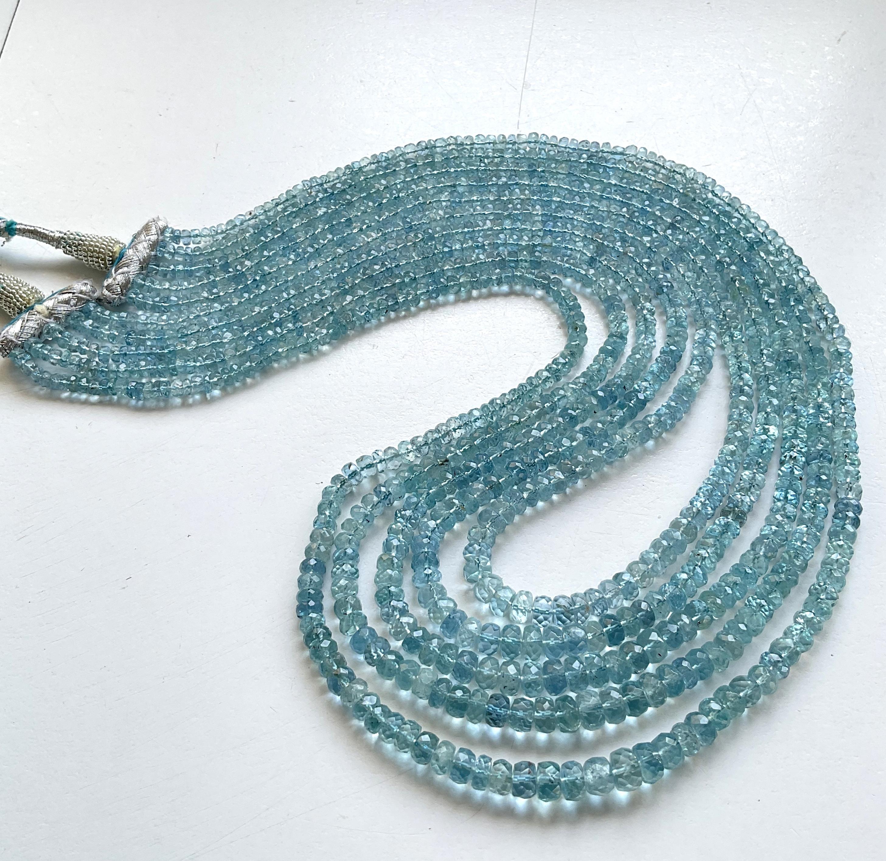 349,75 Karat Aquamarin Perlenkette 5 Strang Facettierte Perlen gute Qualität Edelstein im Zustand „Neu“ im Angebot in Jaipur, RJ