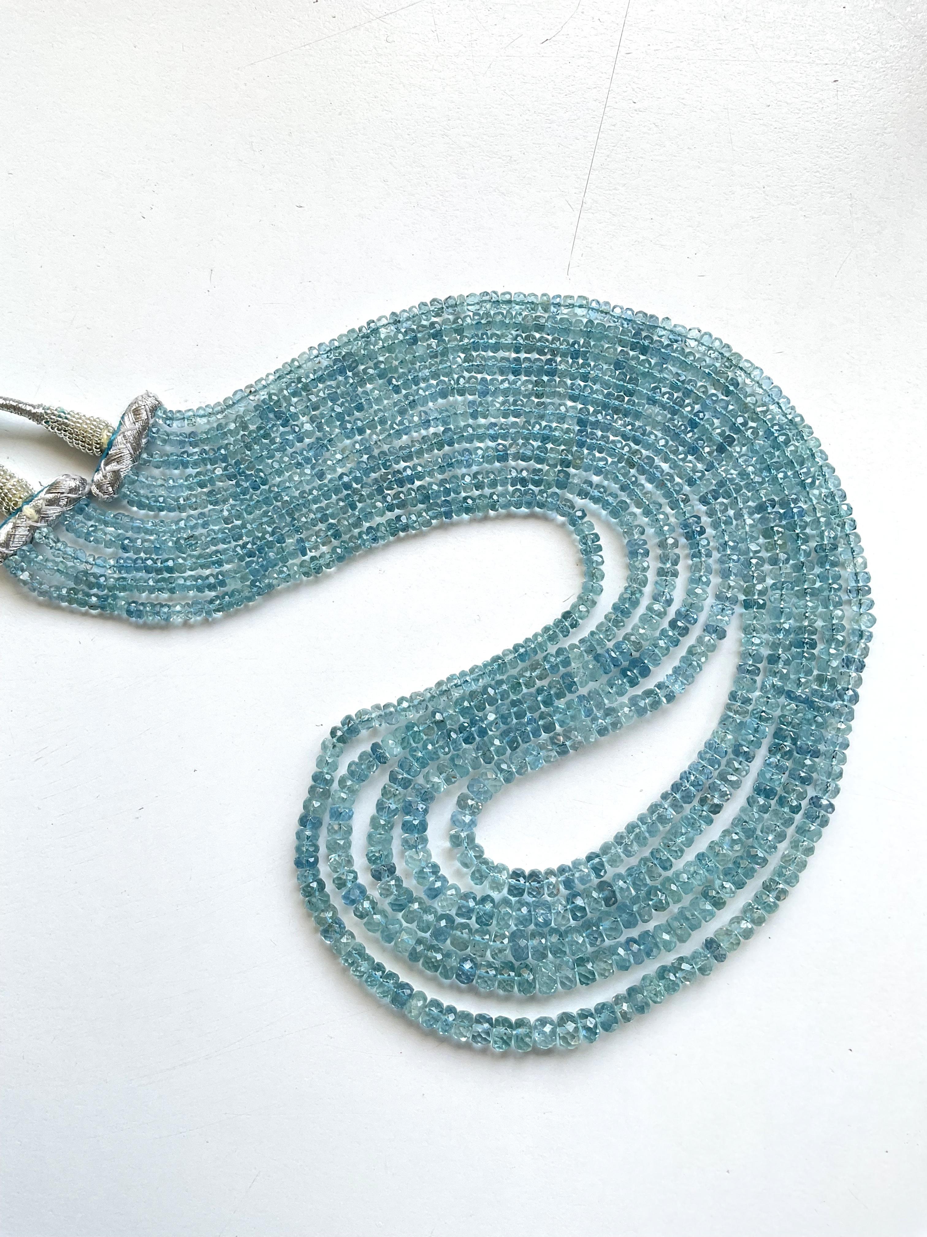 Women's or Men's 349.75 carats Aquamarine Beaded Necklace 5 Strand Faceted Beads good Quality Gem For Sale