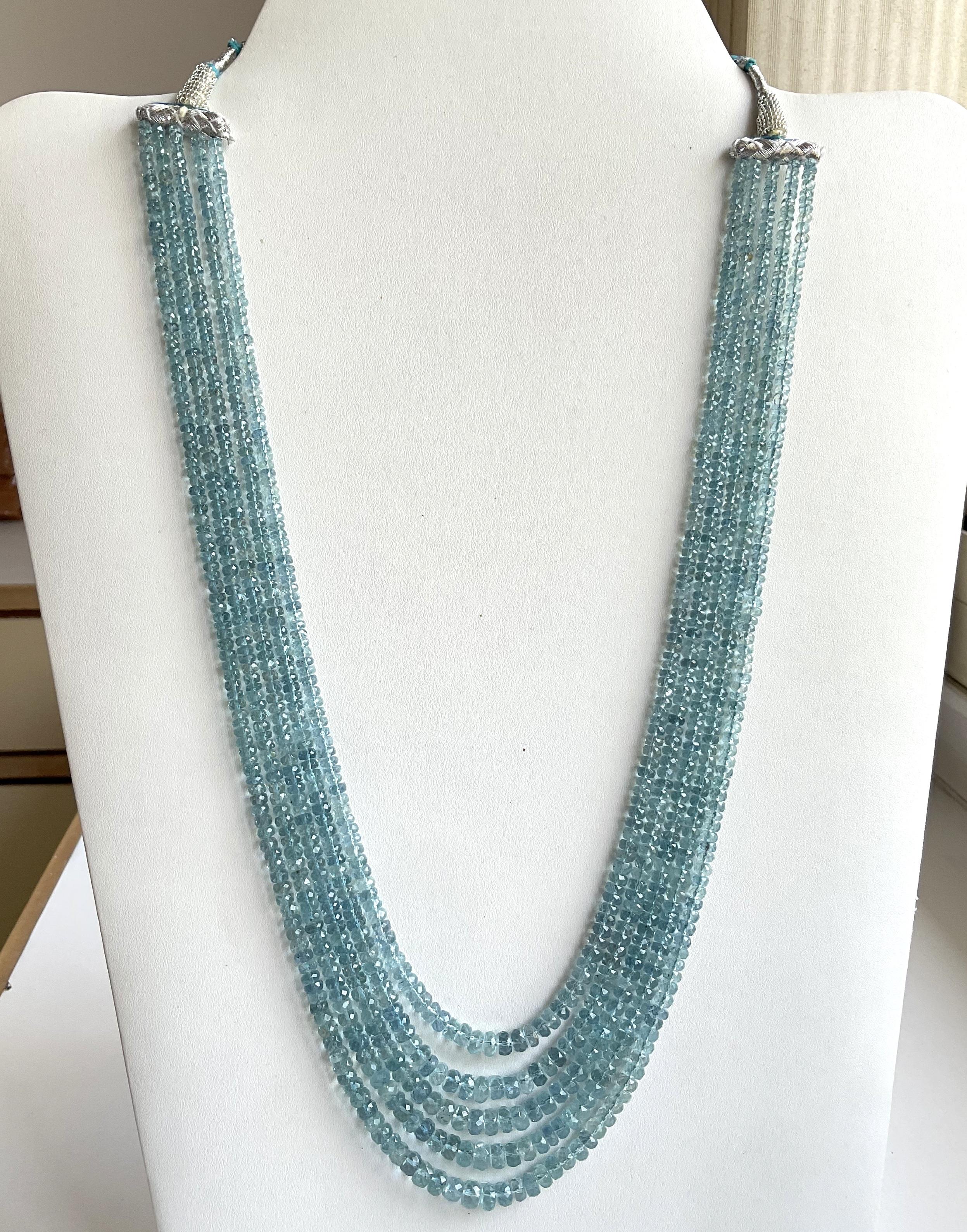 349.75 carats Aquamarine Beaded Necklace 5 Strand Faceted Beads good Quality Gem For Sale 1