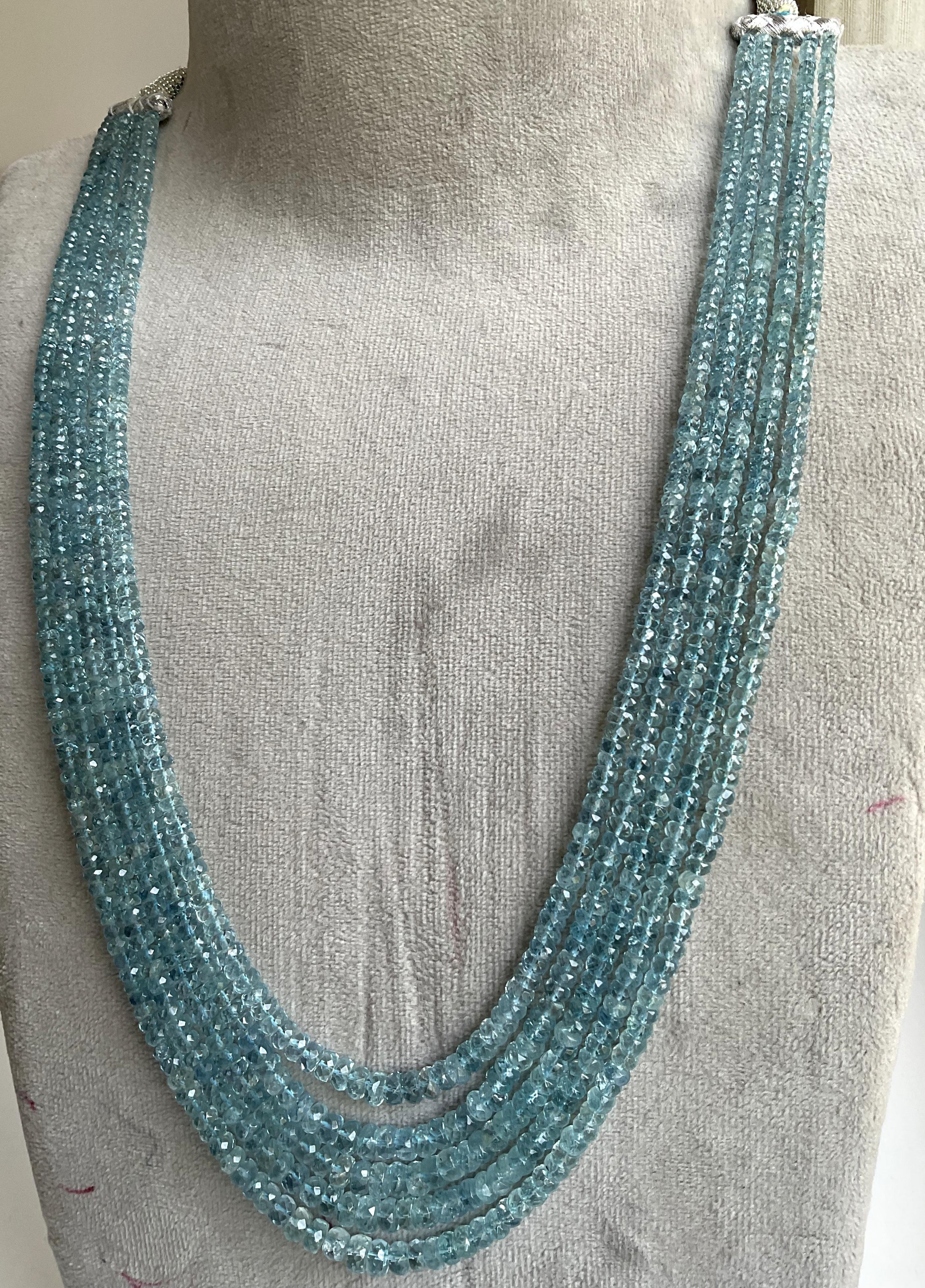 349.75 carats Aquamarine Beaded Necklace 5 Strand Faceted Beads good Quality Gem For Sale 3