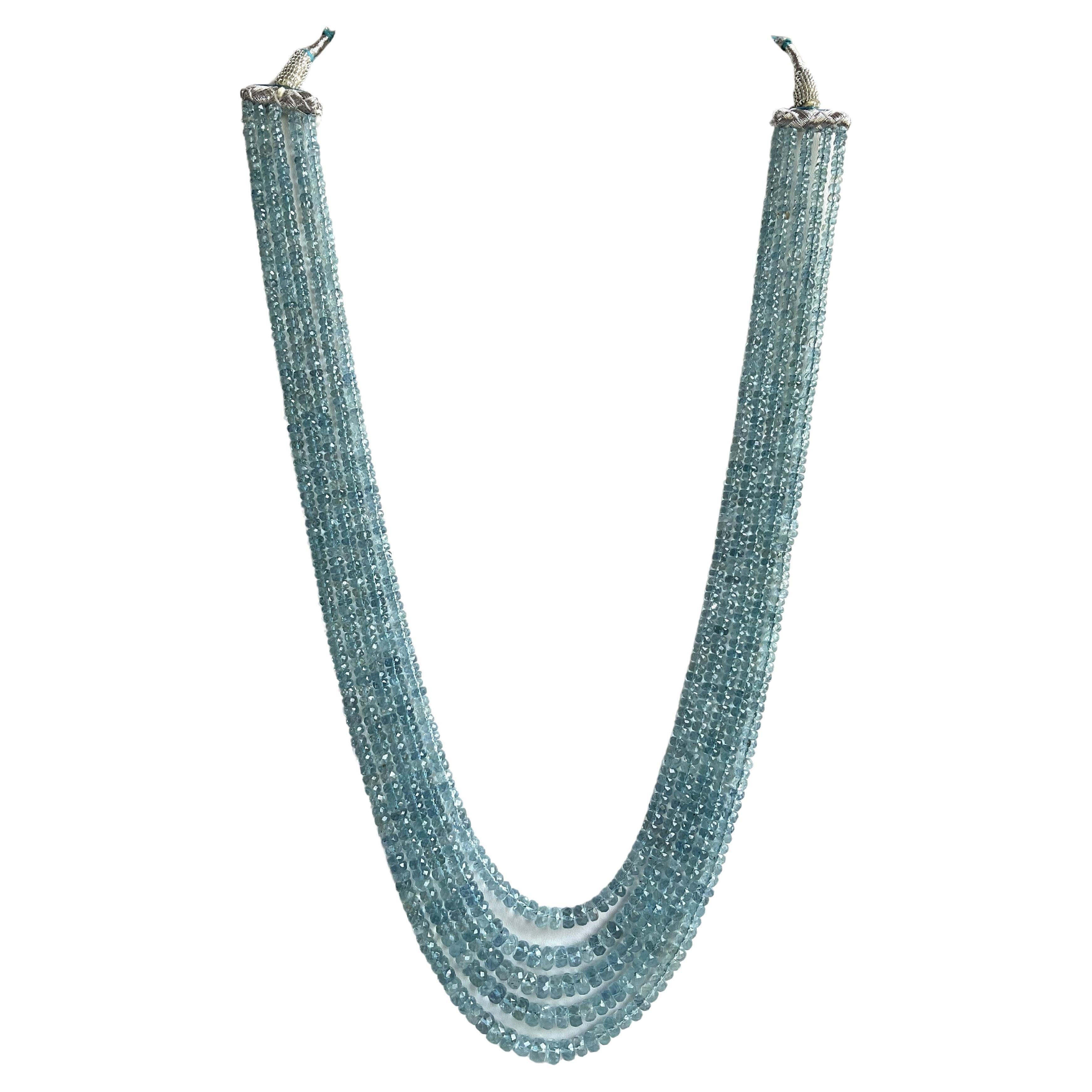 349.75 carats Aquamarine Beaded Necklace 5 Strand Faceted Beads good Quality Gem For Sale