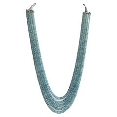 Collier de perles d'aigue-marine de 349,75 carats, 5 rangs de perles facettées de bonne qualité