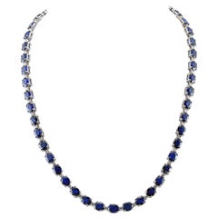 34.98 Carat Sapphire 18 Karat White Gold Diamond Necklace