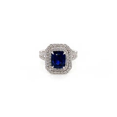 3.49 Total Carat Sapphire and Diamond Double-Halo Micro Pave-Set Ladies Ring