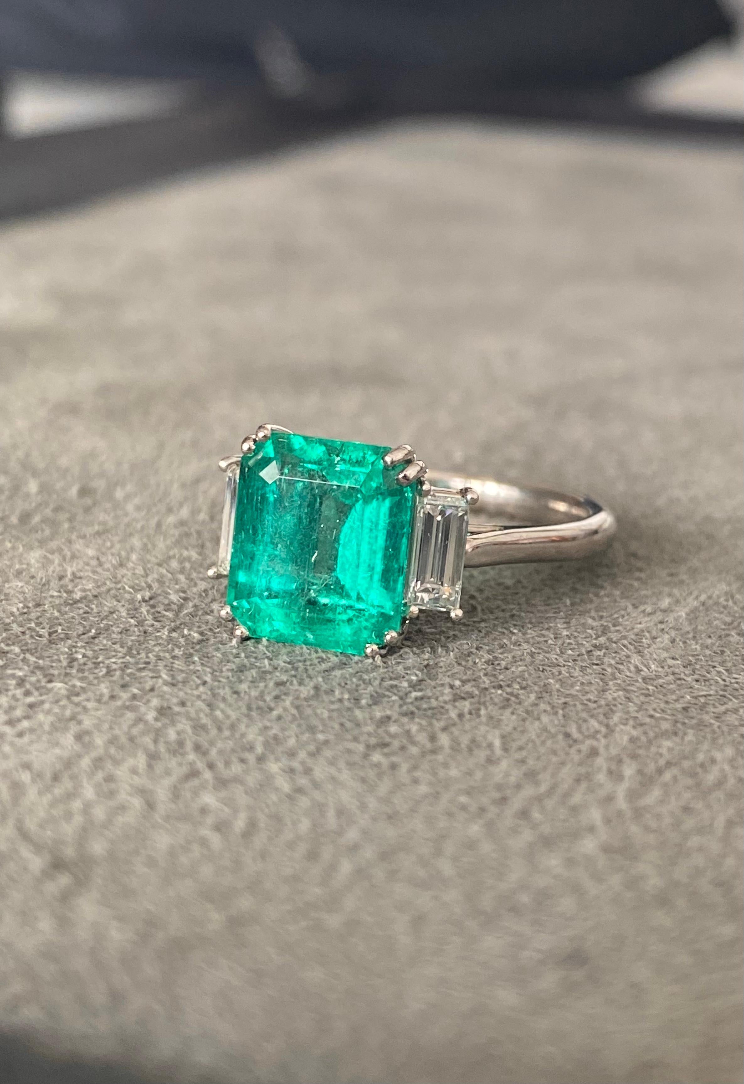 Emerald Cut 3.49ct Colombian Emerald Ring
