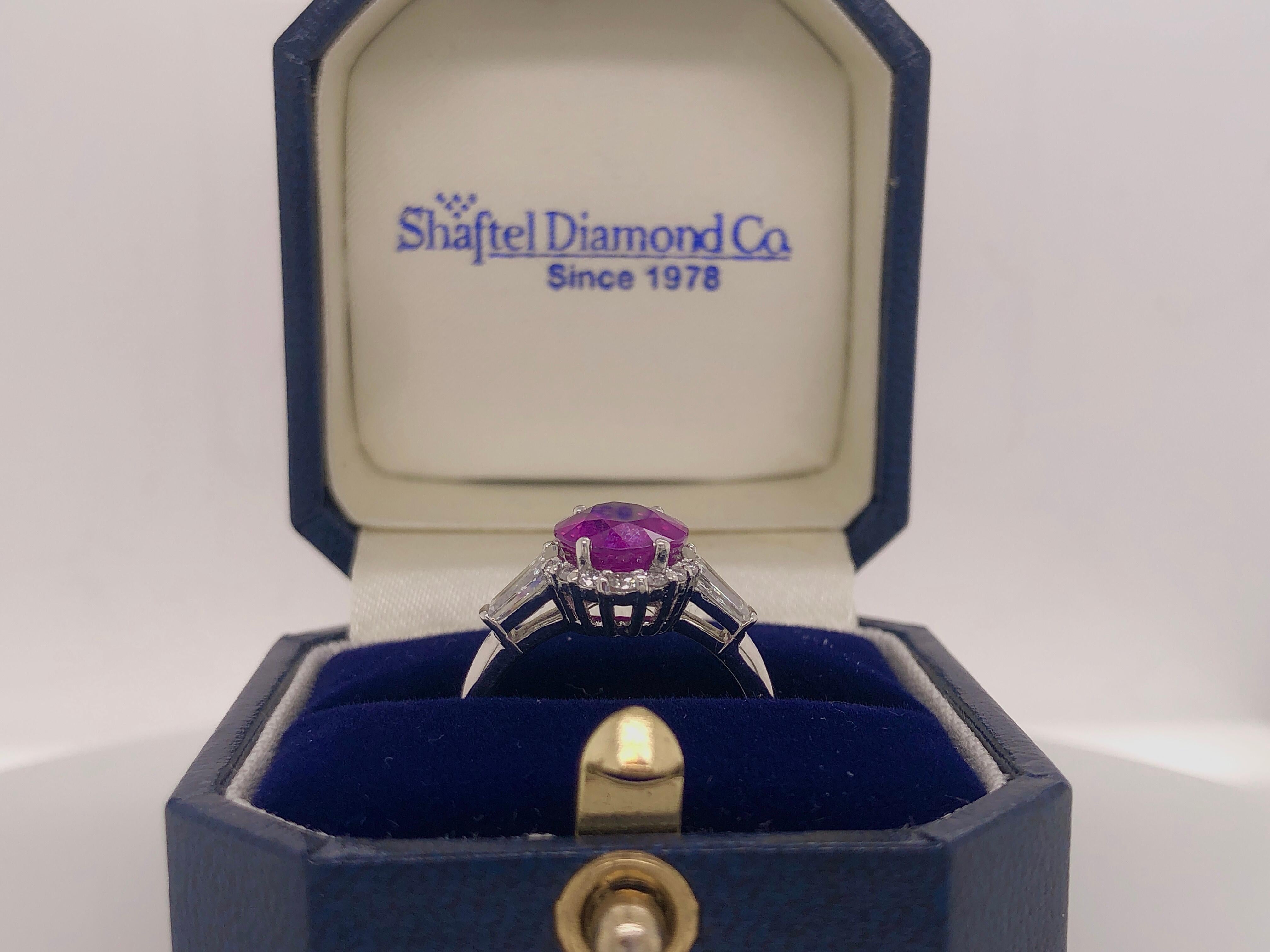 3.49 Carat No Heat Pink Natural Sapphire and Diamond Platinum Ring GIA Certified 1