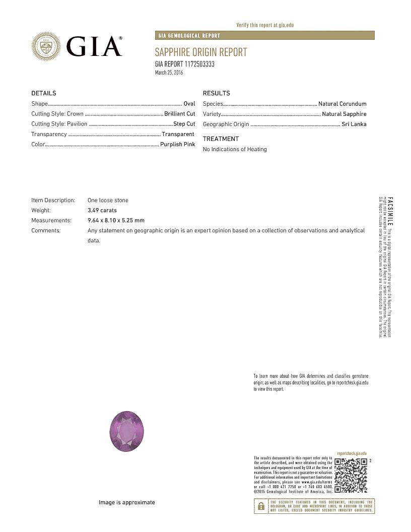 3.49 Carat No Heat Pink Natural Sapphire and Diamond Platinum Ring GIA Certified 3