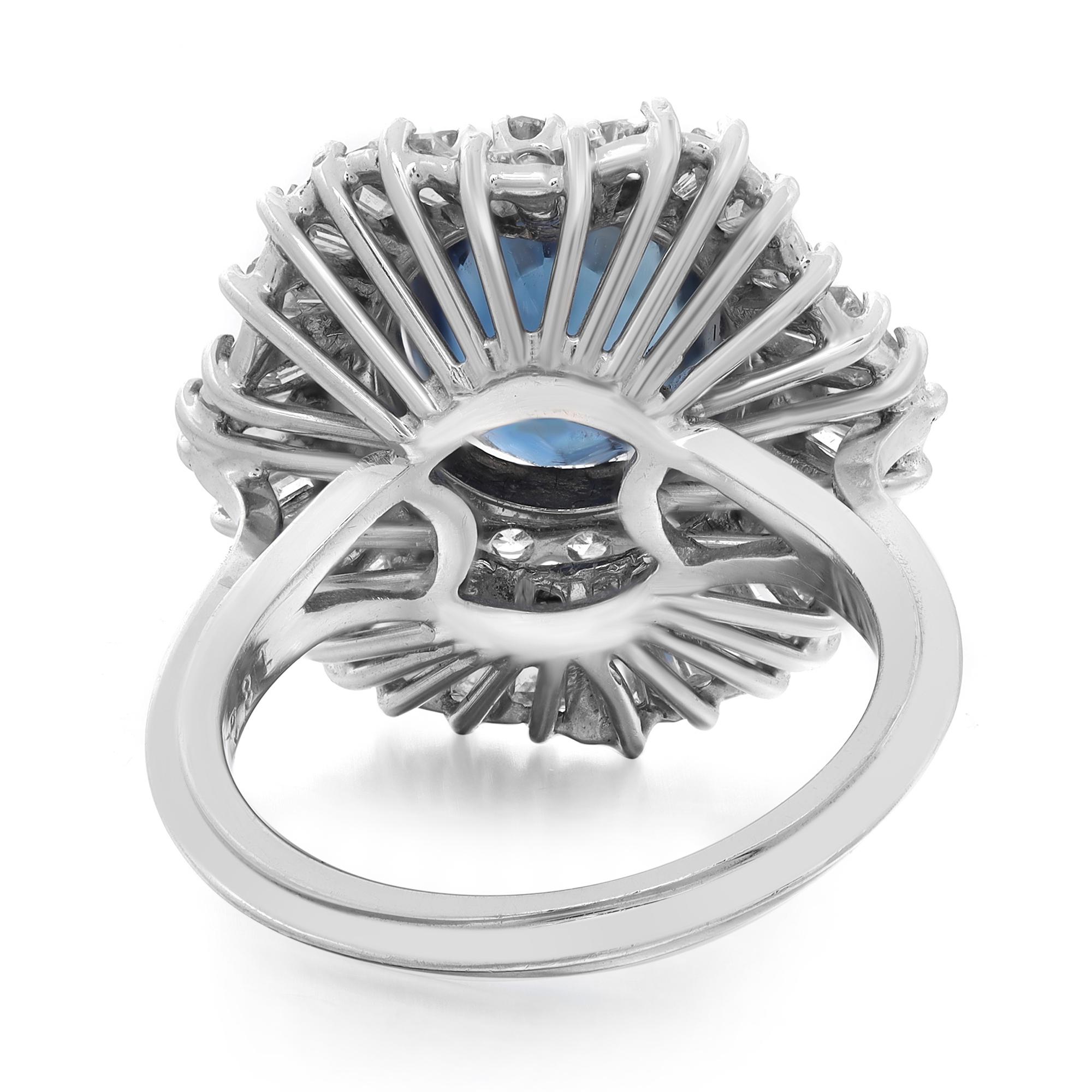 Modern 3.49cttw Blue Sapphire & 2.35cttw Diamond Cocktail Ring 14K White Gold For Sale