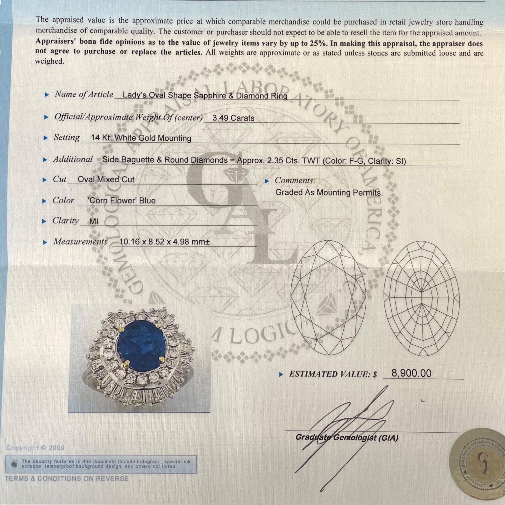 Women's 3.49cttw Blue Sapphire & 2.35cttw Diamond Cocktail Ring 14K White Gold For Sale