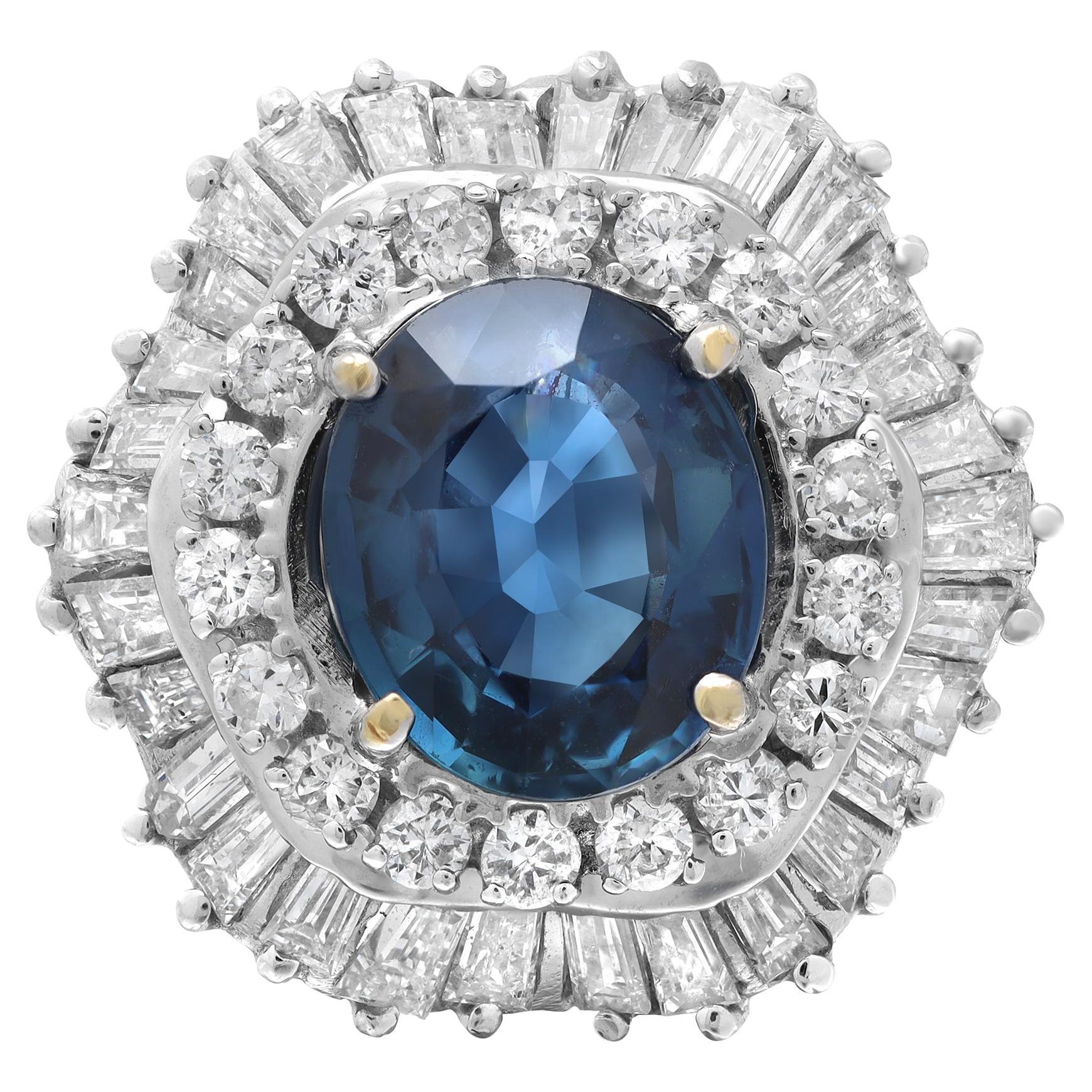 3.49cttw Blue Sapphire & 2.35cttw Diamond Cocktail Ring 14K White Gold