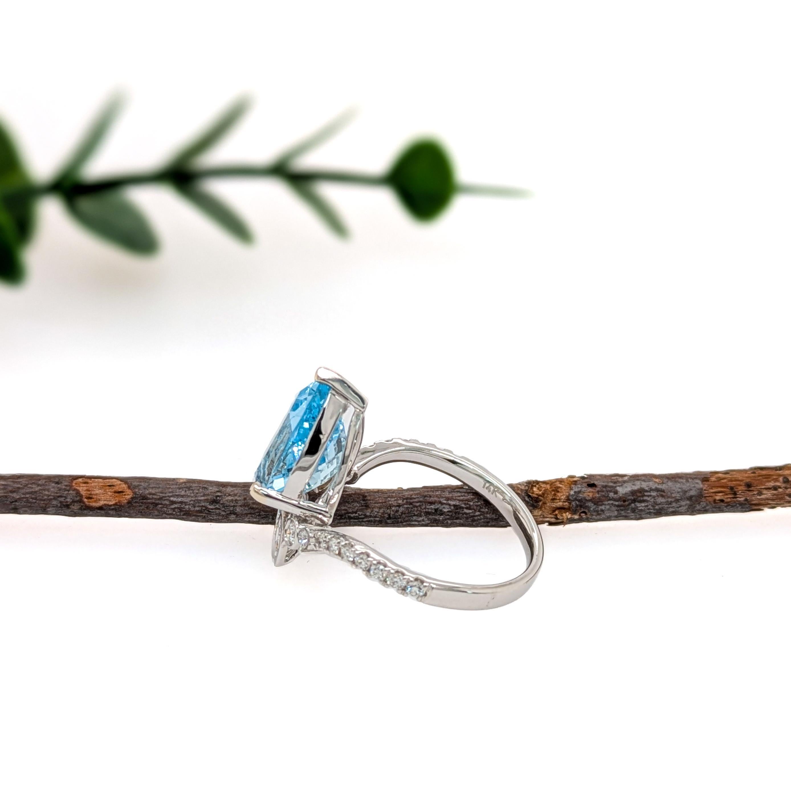 Art Deco 3.4ct Aquamarine Ring w Earth Mined Diamonds in 14K Solid Gold  PE 13x9mm For Sale