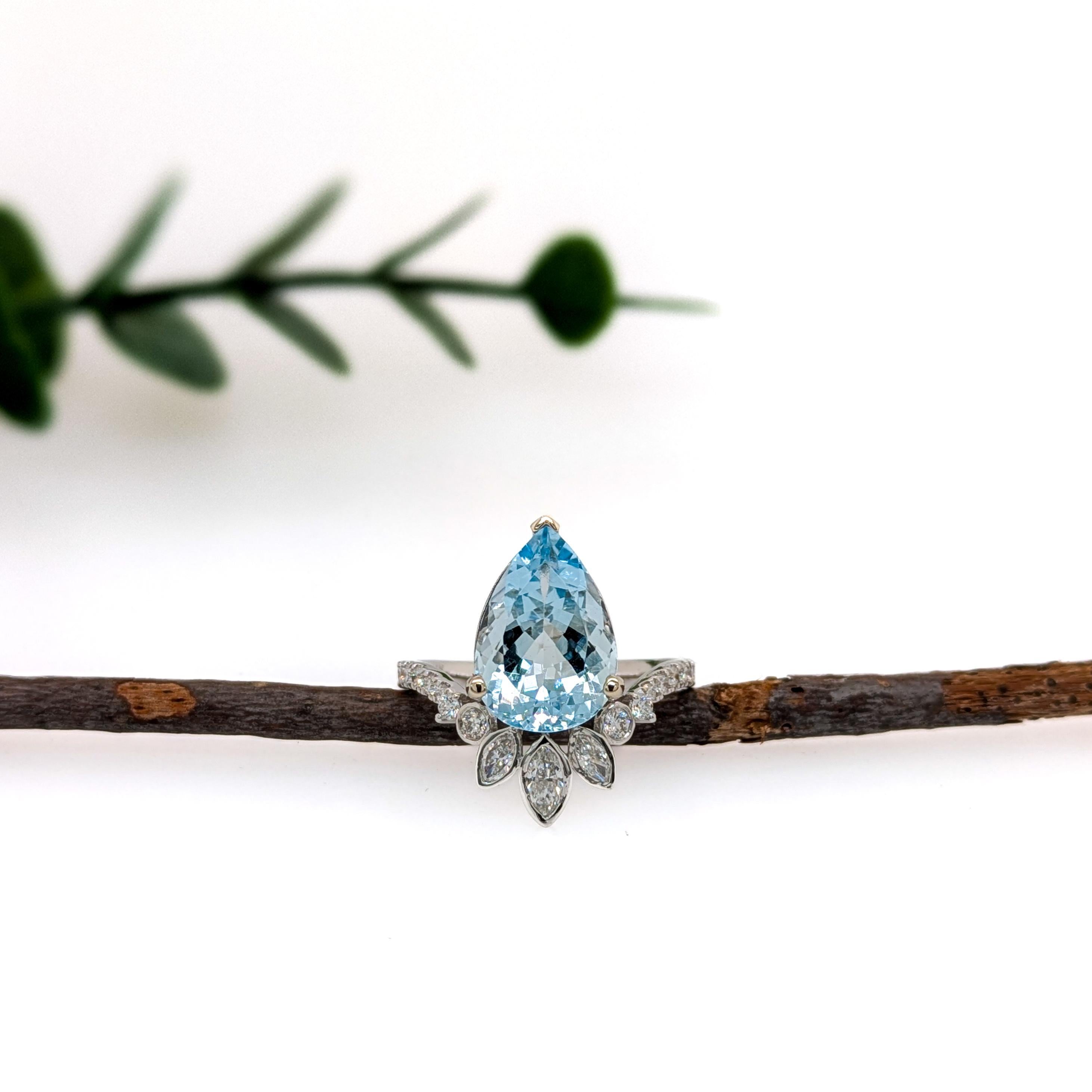 3.4ct Aquamarine Ring w Earth Mined Diamonds in 14K Solid Gold  PE 13x9mm In New Condition For Sale In Columbus, OH