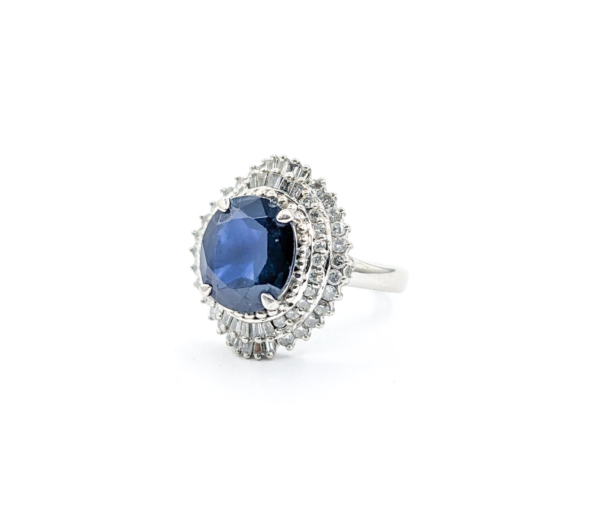 3.4ct Blue Sapphire & Diamond Ring In Platinum For Sale 4