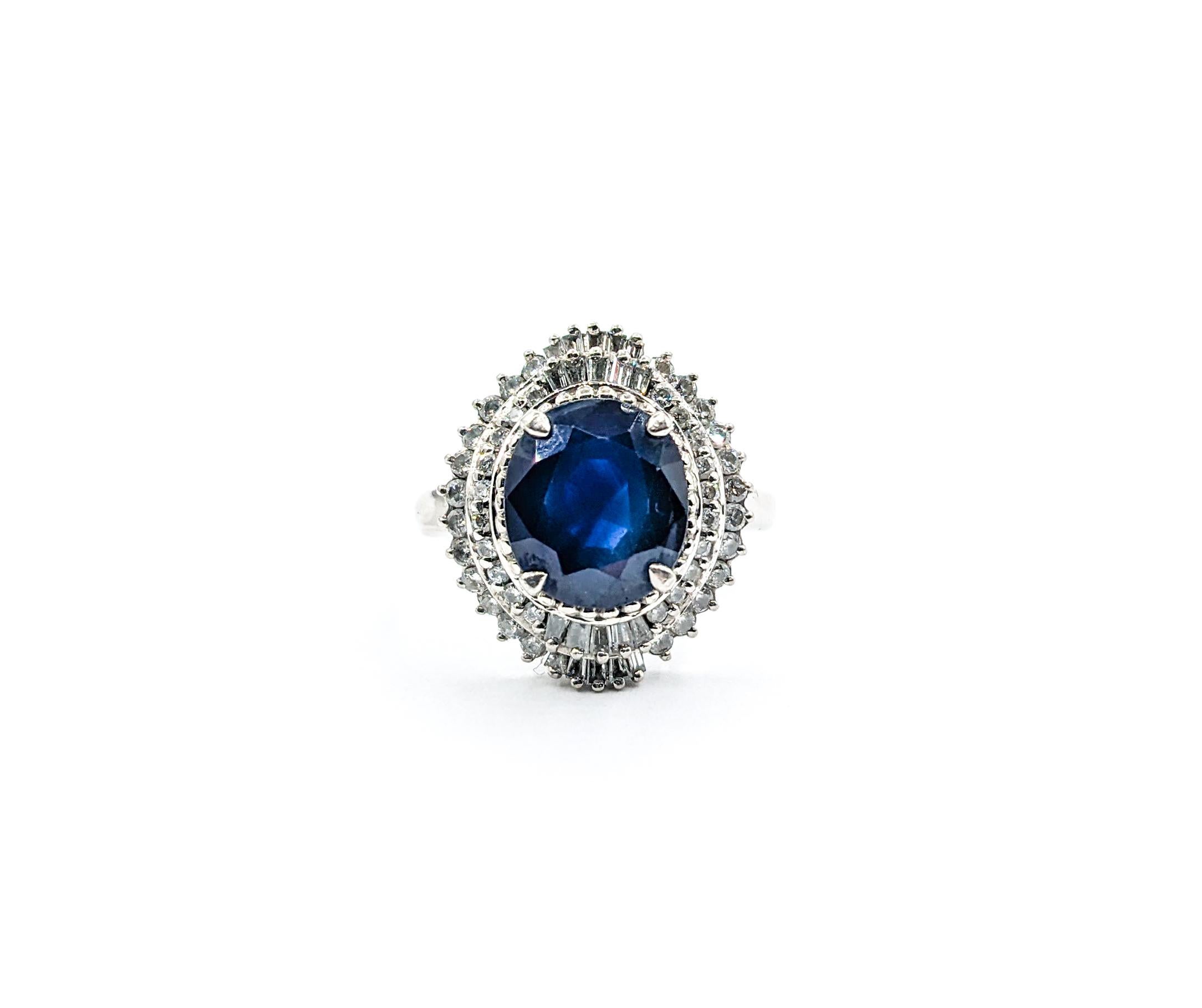 3.4ct Blue Sapphire & Diamond Ring In Platinum For Sale 5