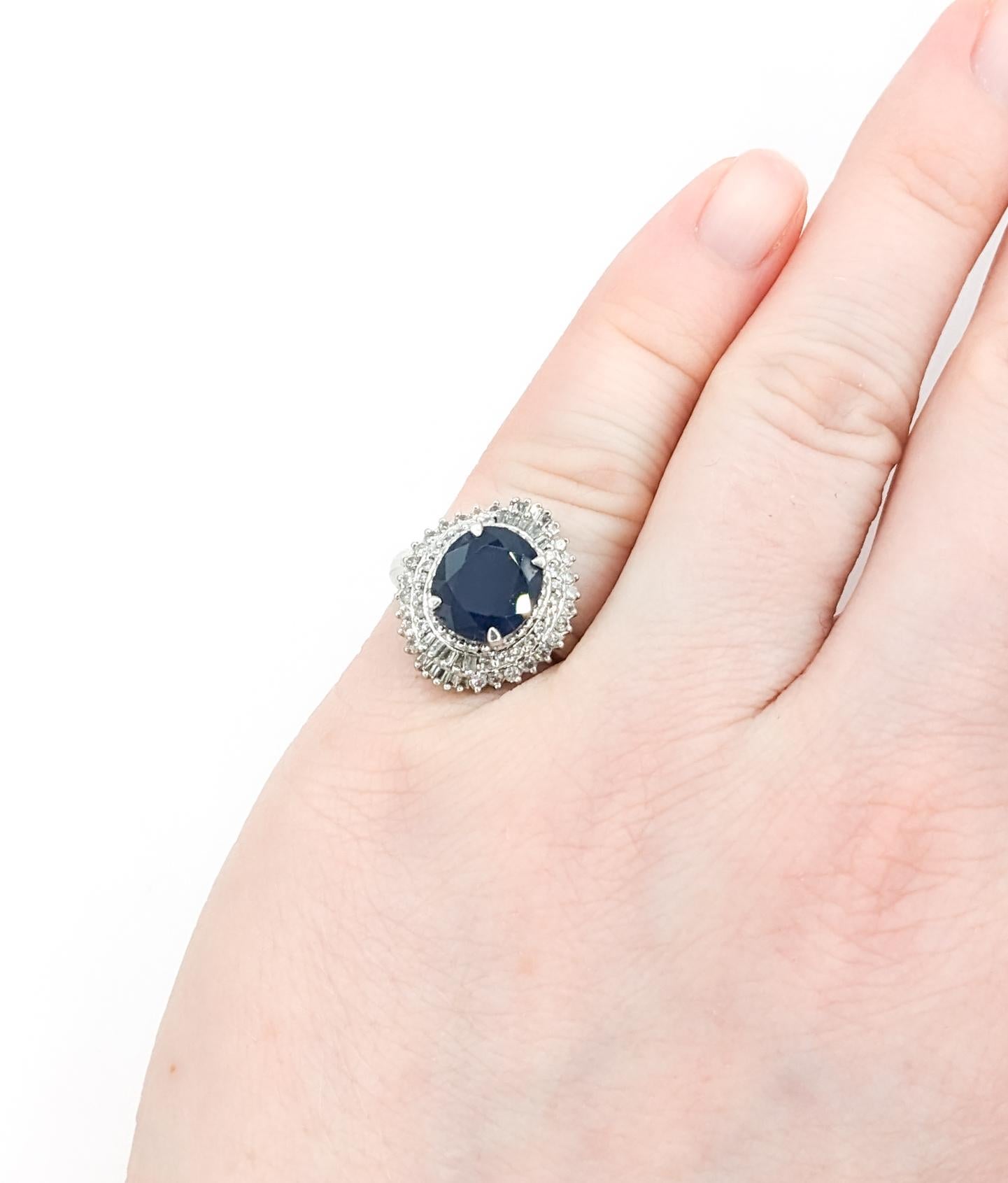 3.4ct Blue Sapphire & Diamond Ring In Platinum In Excellent Condition For Sale In Bloomington, MN