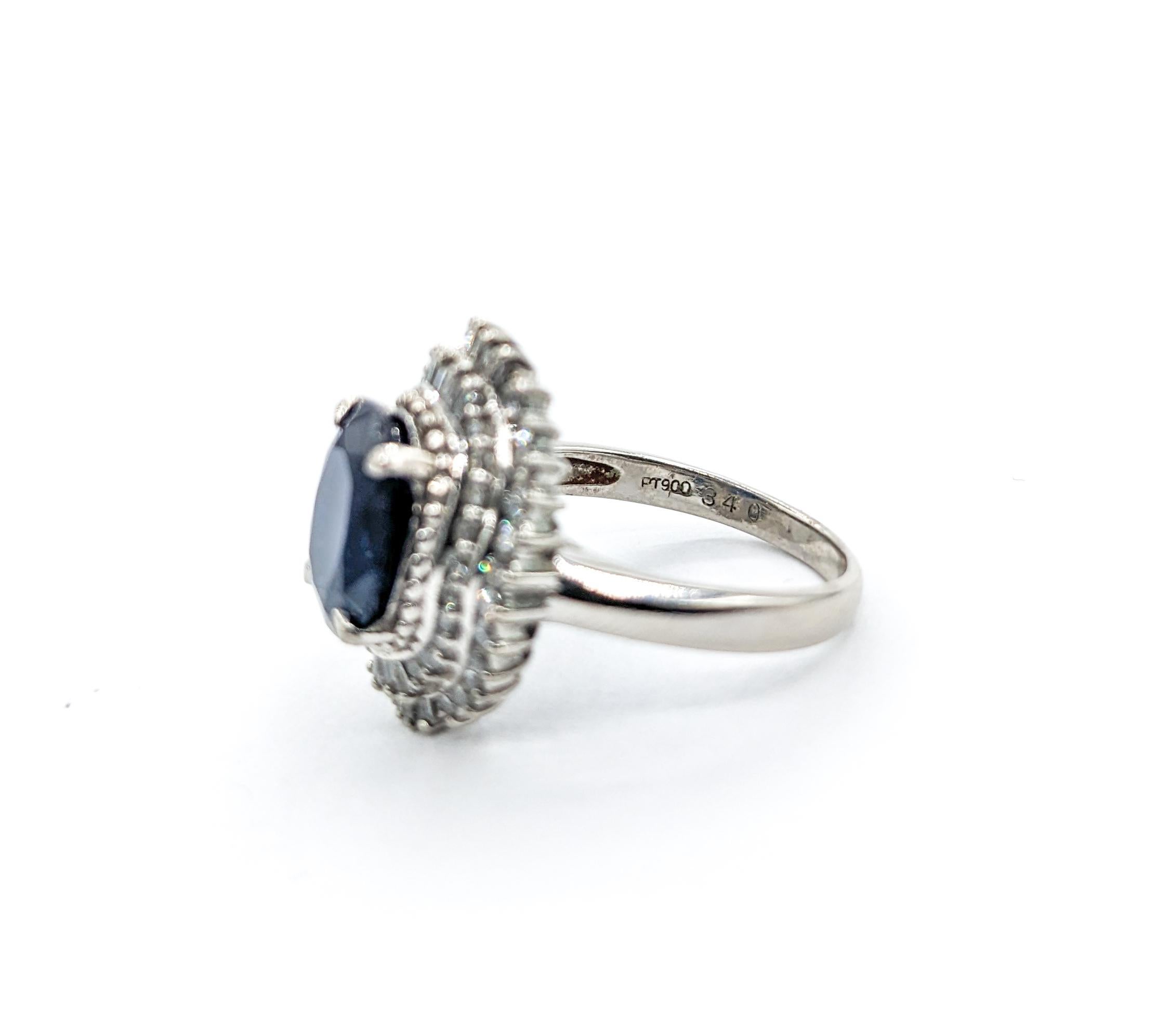 Women's 3.4ct Blue Sapphire & Diamond Ring In Platinum For Sale
