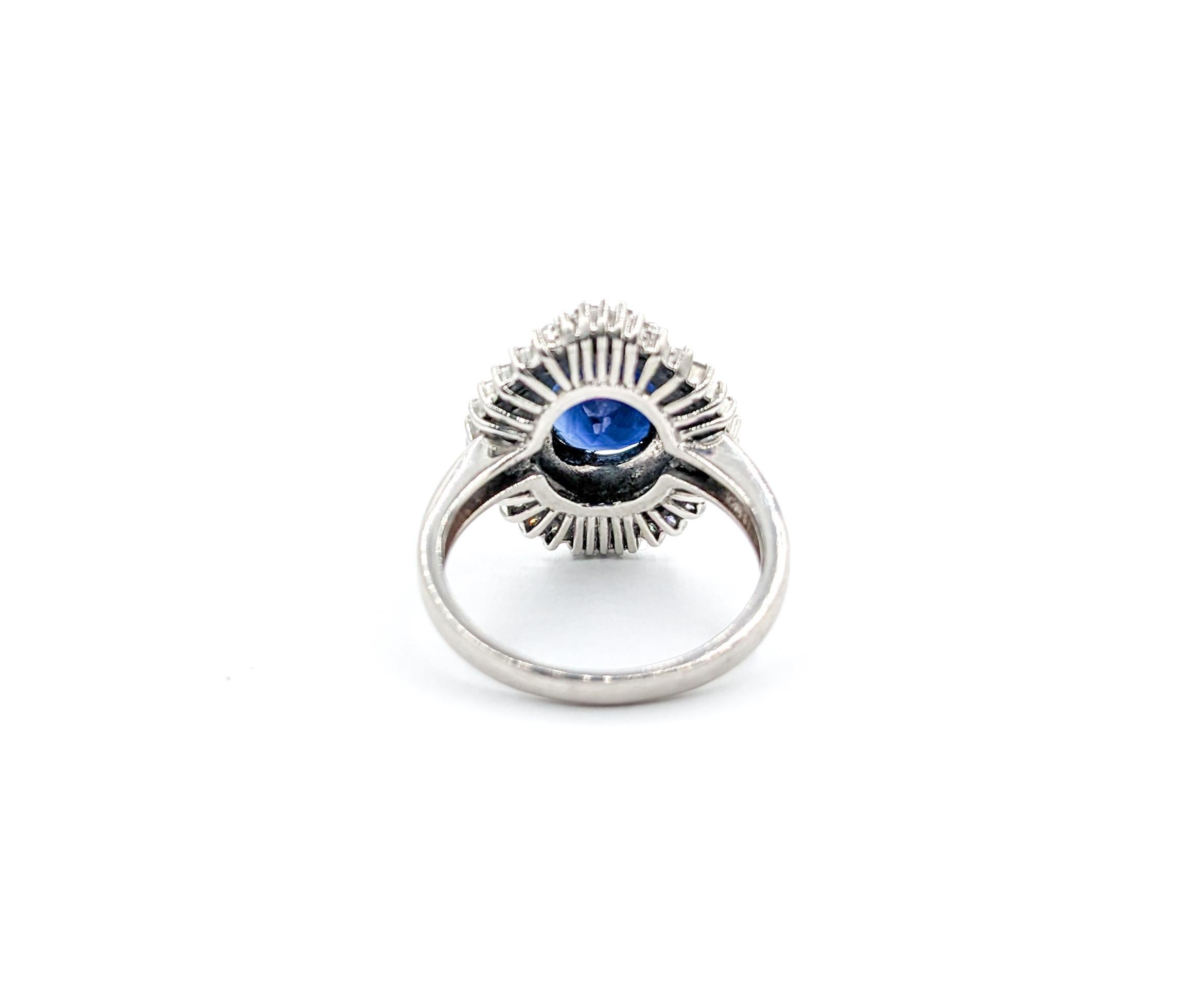 3.4ct Blue Sapphire & Diamond Ring In Platinum For Sale 1
