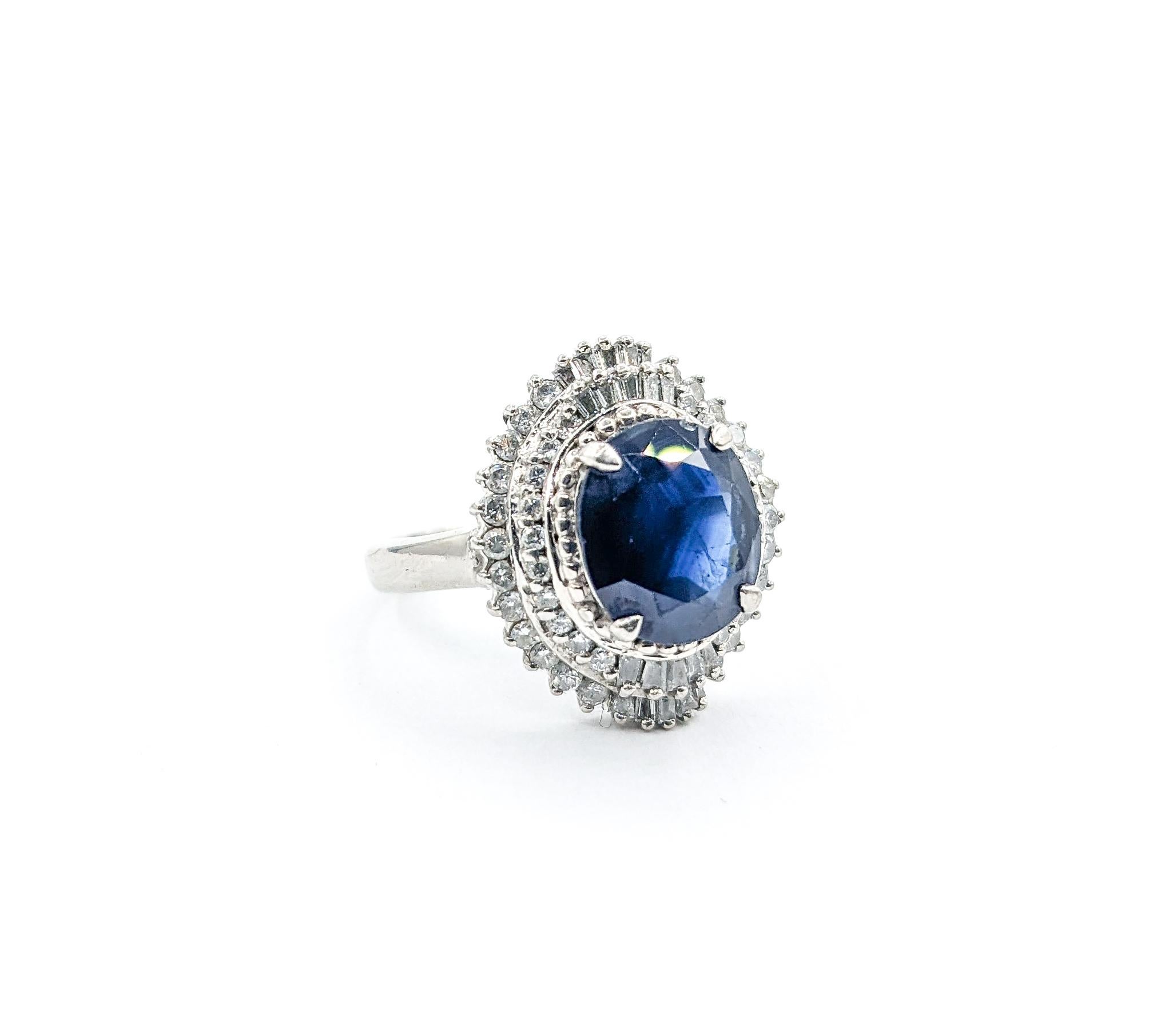 3.4ct Blue Sapphire & Diamond Ring In Platinum For Sale 2