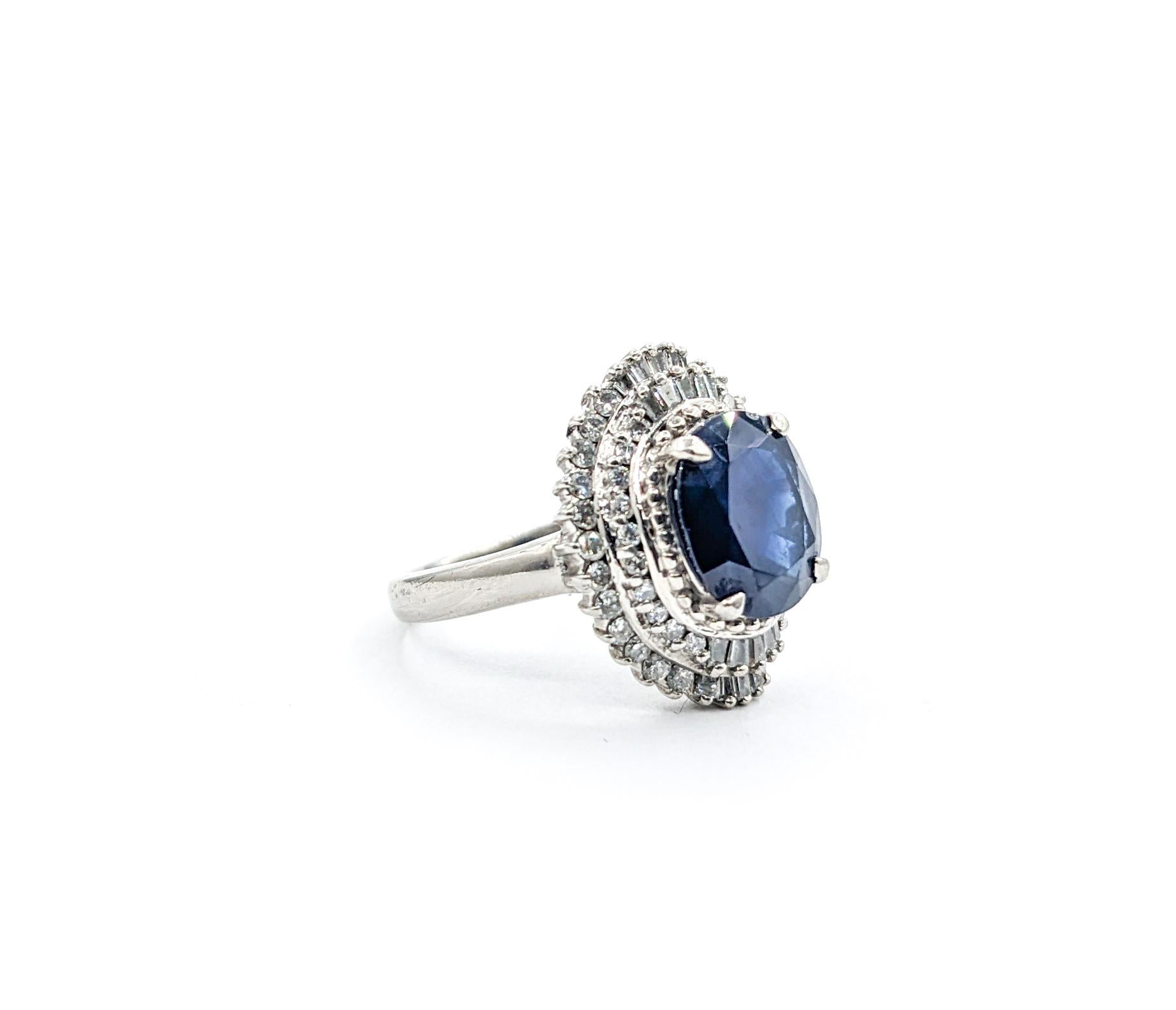 3.4ct Blue Sapphire & Diamond Ring In Platinum For Sale 3