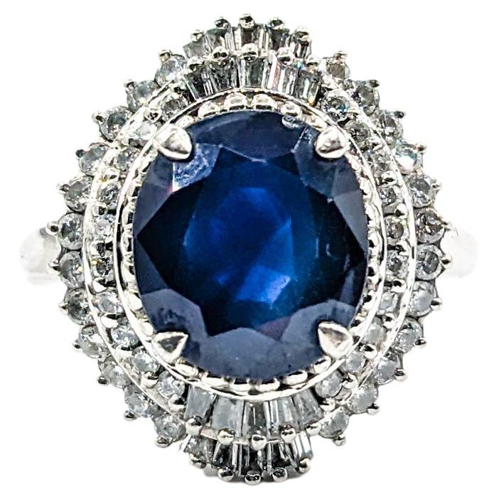 3.4ct Blue Sapphire & Diamond Ring In Platinum For Sale