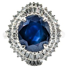Retro 3.4ct Blue Sapphire & Diamond Ring In Platinum