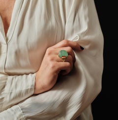 34ct carved emerald, 18k gold ring, by Alexander Tillander ca 1970.