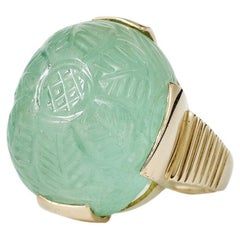34ct carved emerald, 18k gold ring, by Alexander Tillander ca 1970.