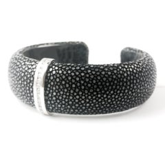 .34 Carat Diamond Pave in 14 Karat White Gold and Black Stingray Leather Bangle
