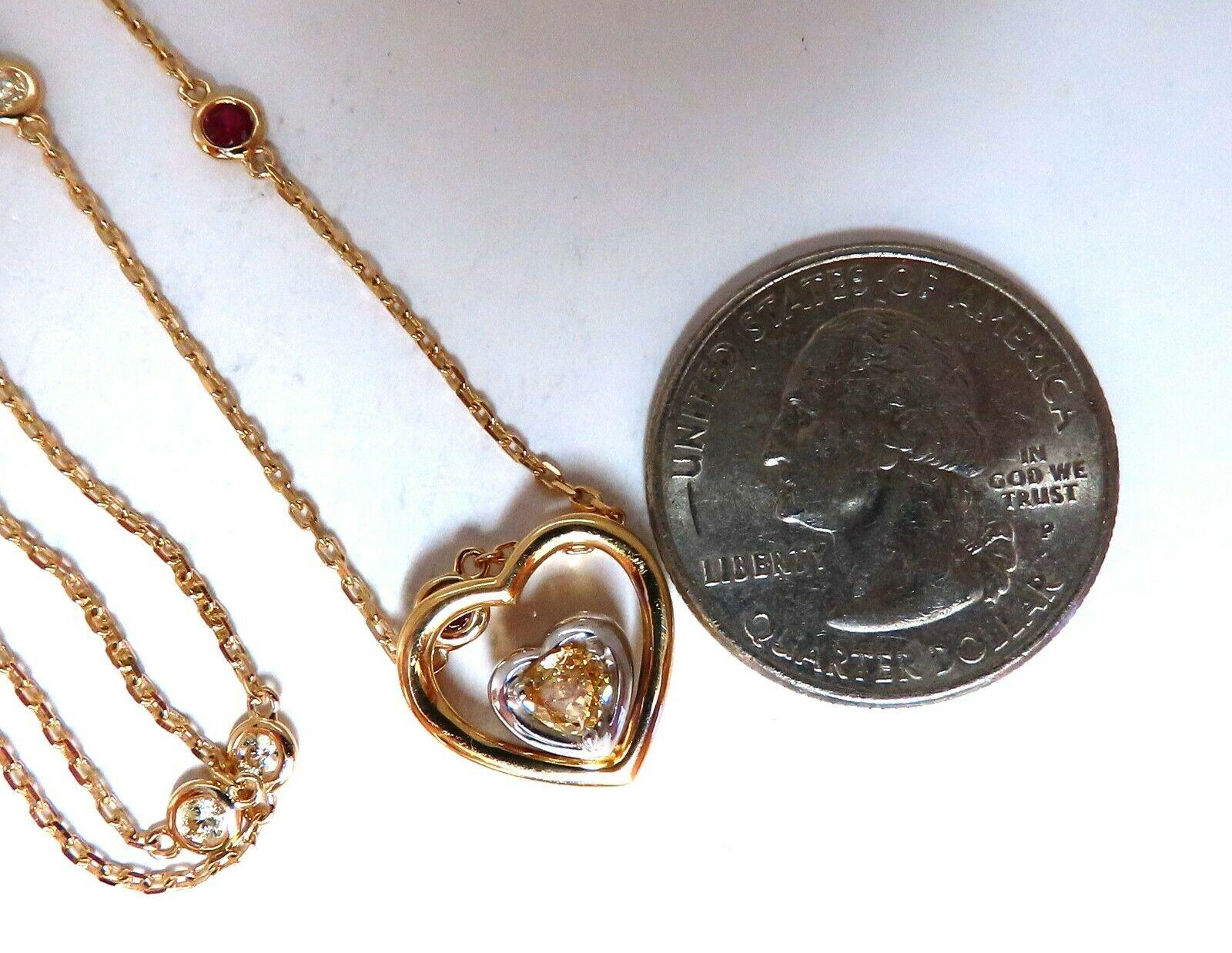Women's or Men's .34 Carat Natural Fancy Color Heart Diamond Necklace 14 Karat For Sale