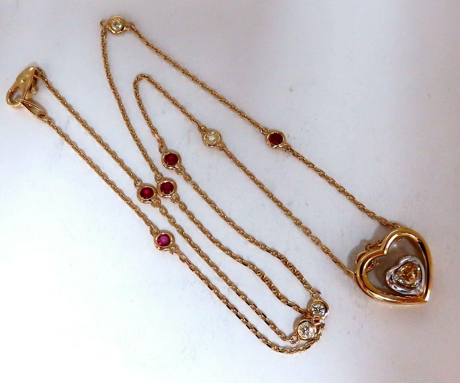 .34 Carat Natural Fancy Color Heart Diamond Necklace 14 Karat For Sale 1