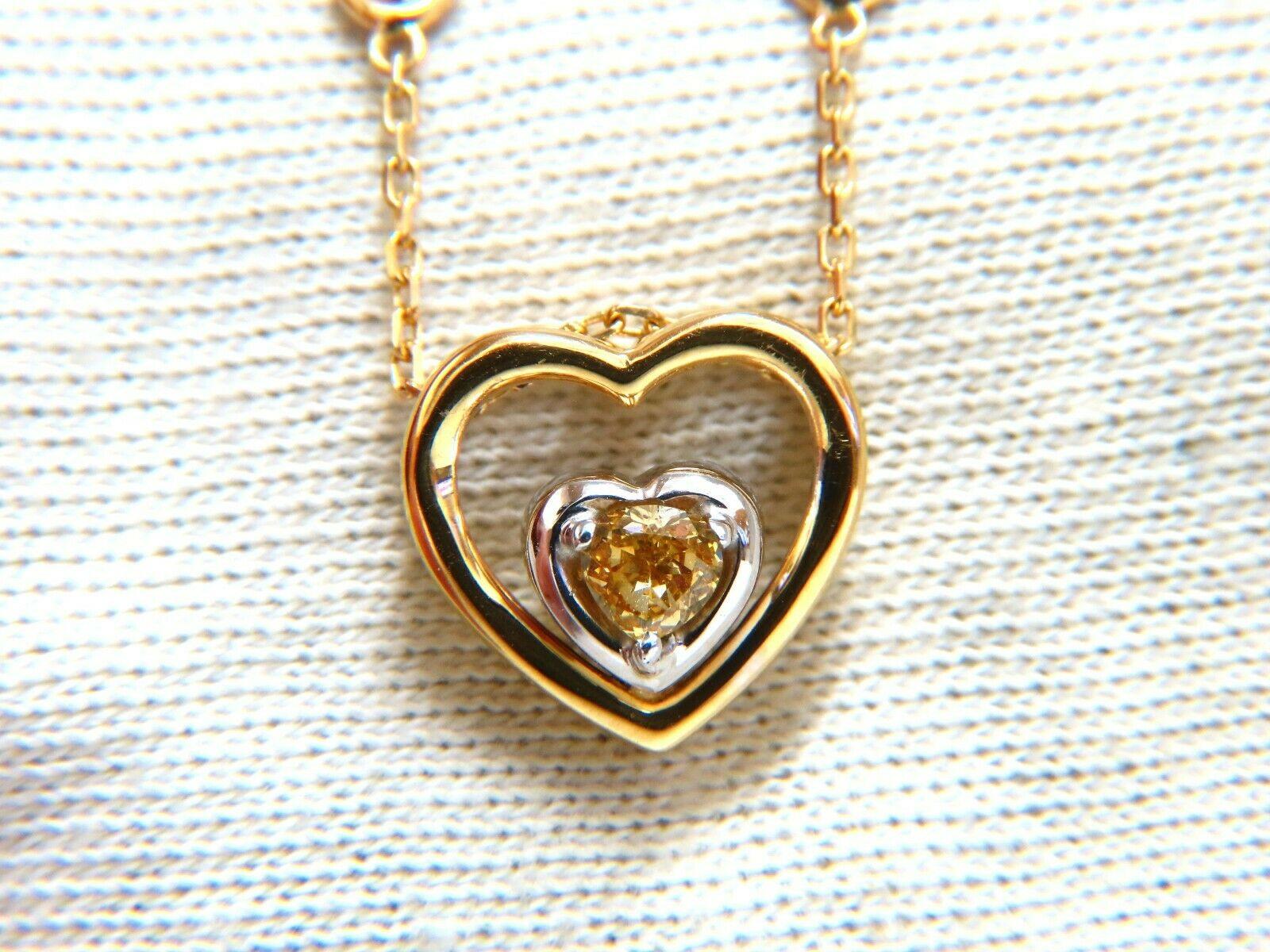 .34 Carat Natural Fancy Color Heart Diamond Necklace 14 Karat For Sale 3